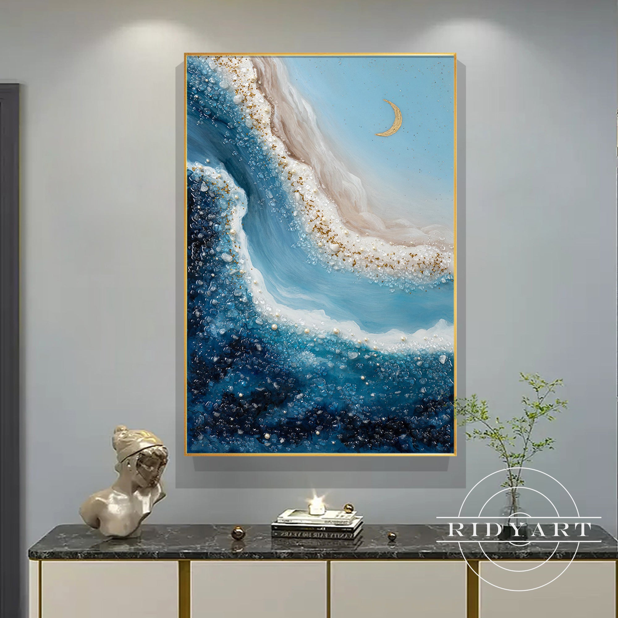 large 3D epoxy crystal wall art for modern living room