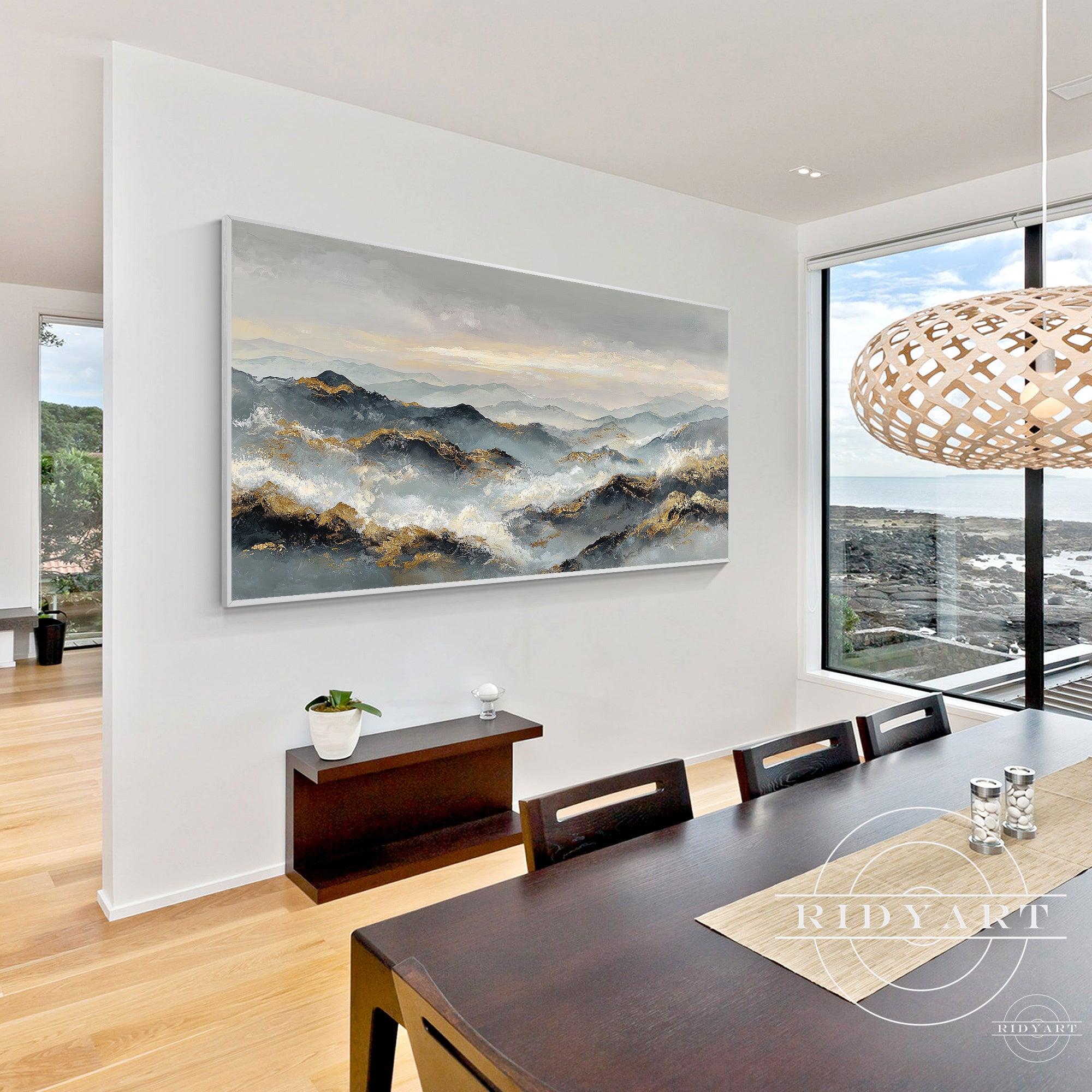 3D textured blue and gold canvas for living room