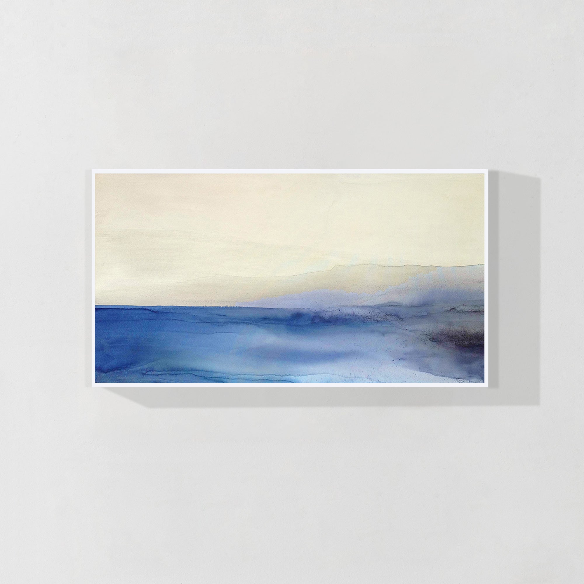 Blue and gray abstract ocean and mountain wall art.