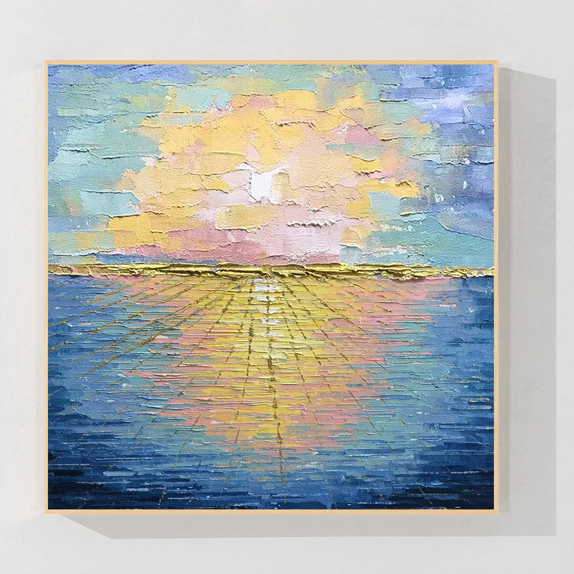 Blue ocean sunrise canvas wall art with 3D texture