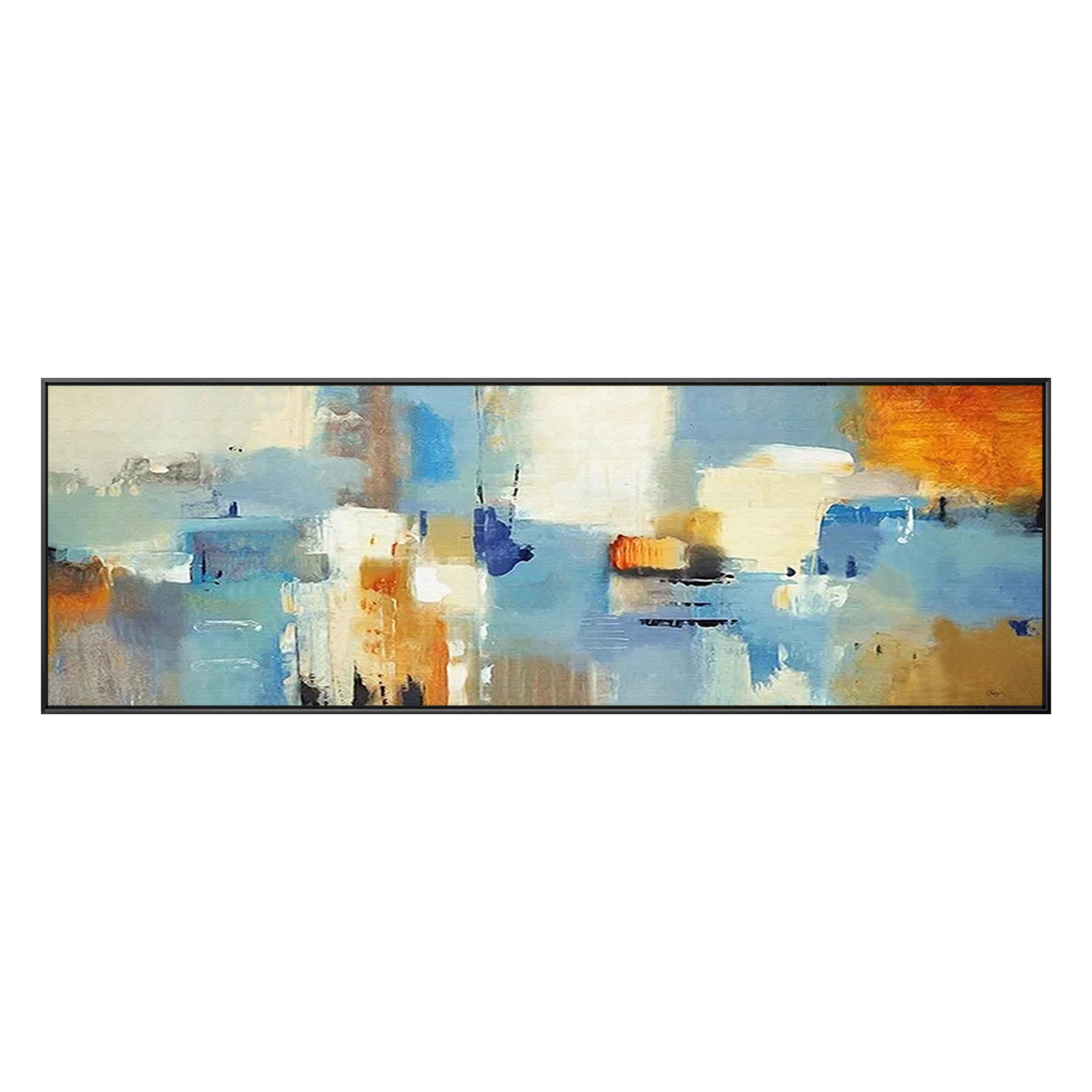 Blue and orange geometric painting on canvas