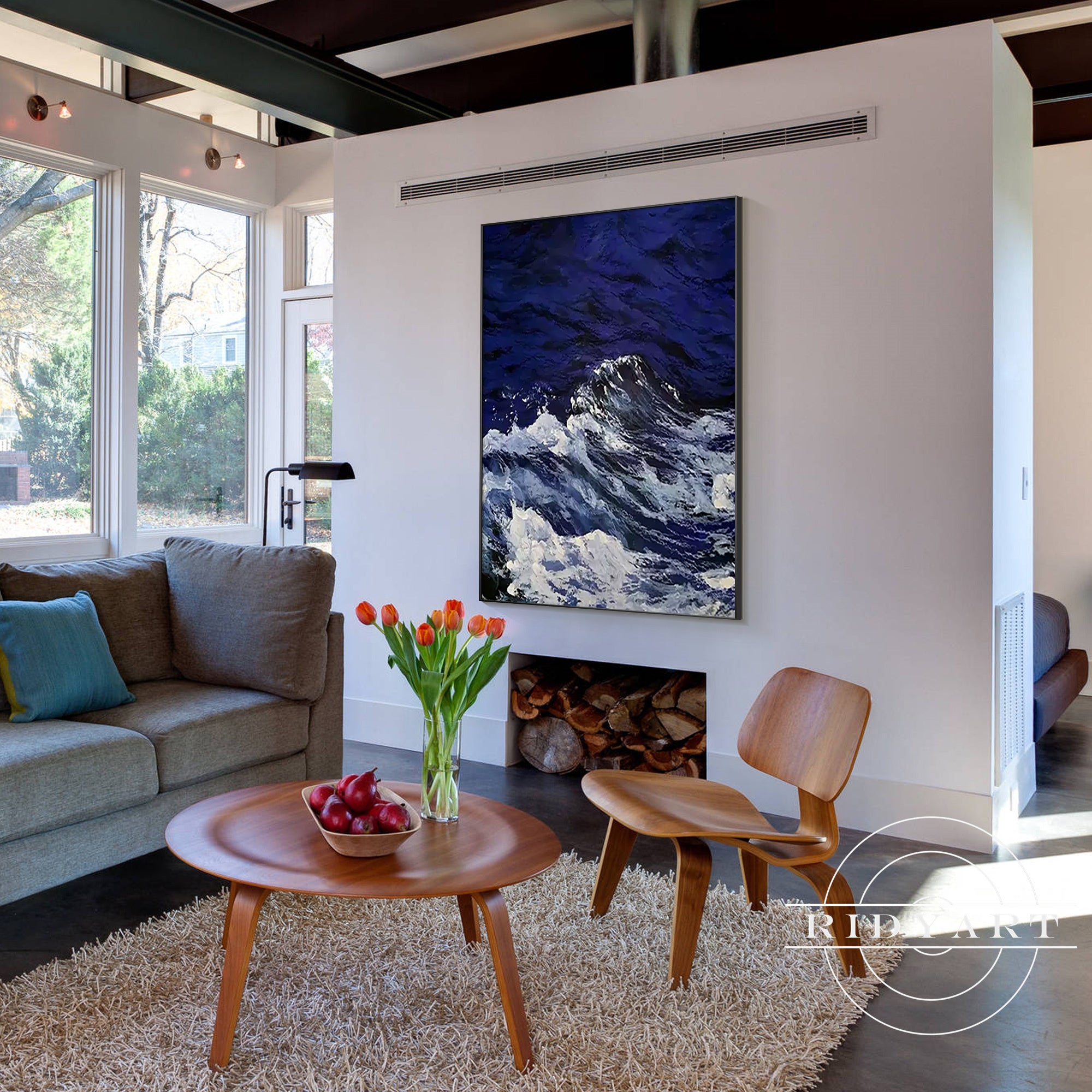 Abstract ocean painting with bold texture