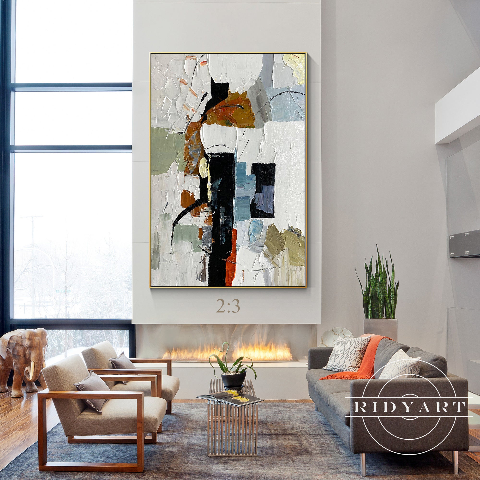 Boho abstract canvas wall art for living room