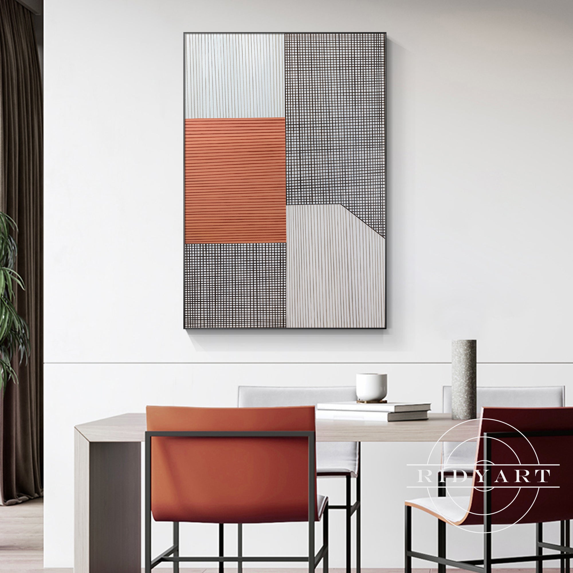 Wabi-Sabi inspired large painting in earthy terracotta and gray tones.