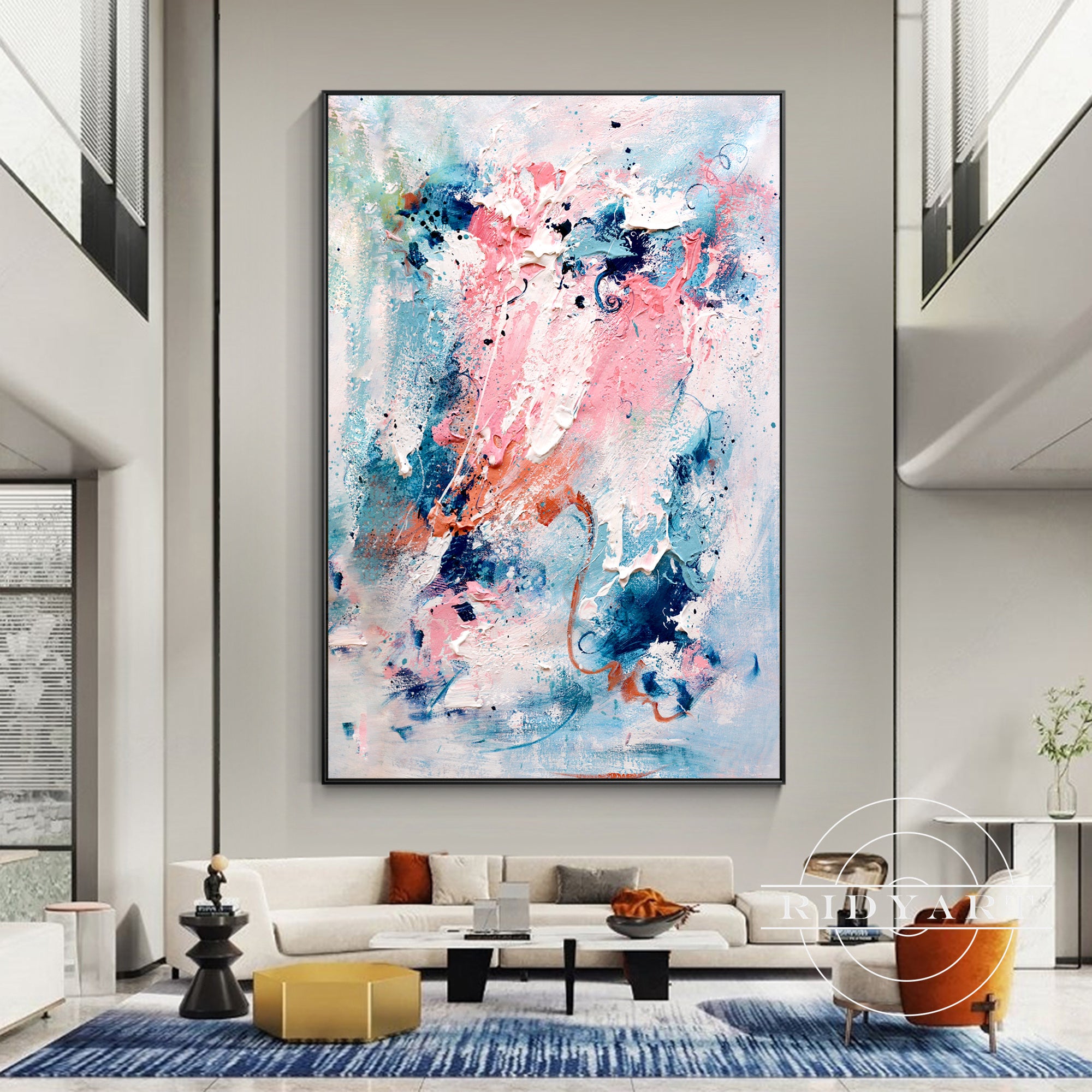 Artistic textured wall decor in vivid hues
