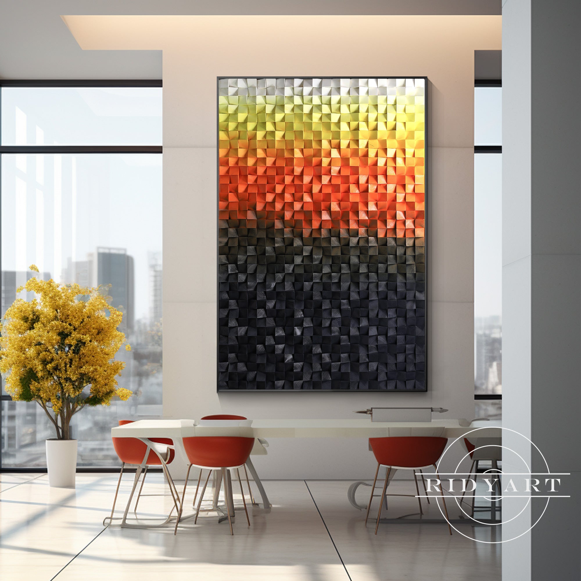 Handmade ombre wood art in geometric pattern