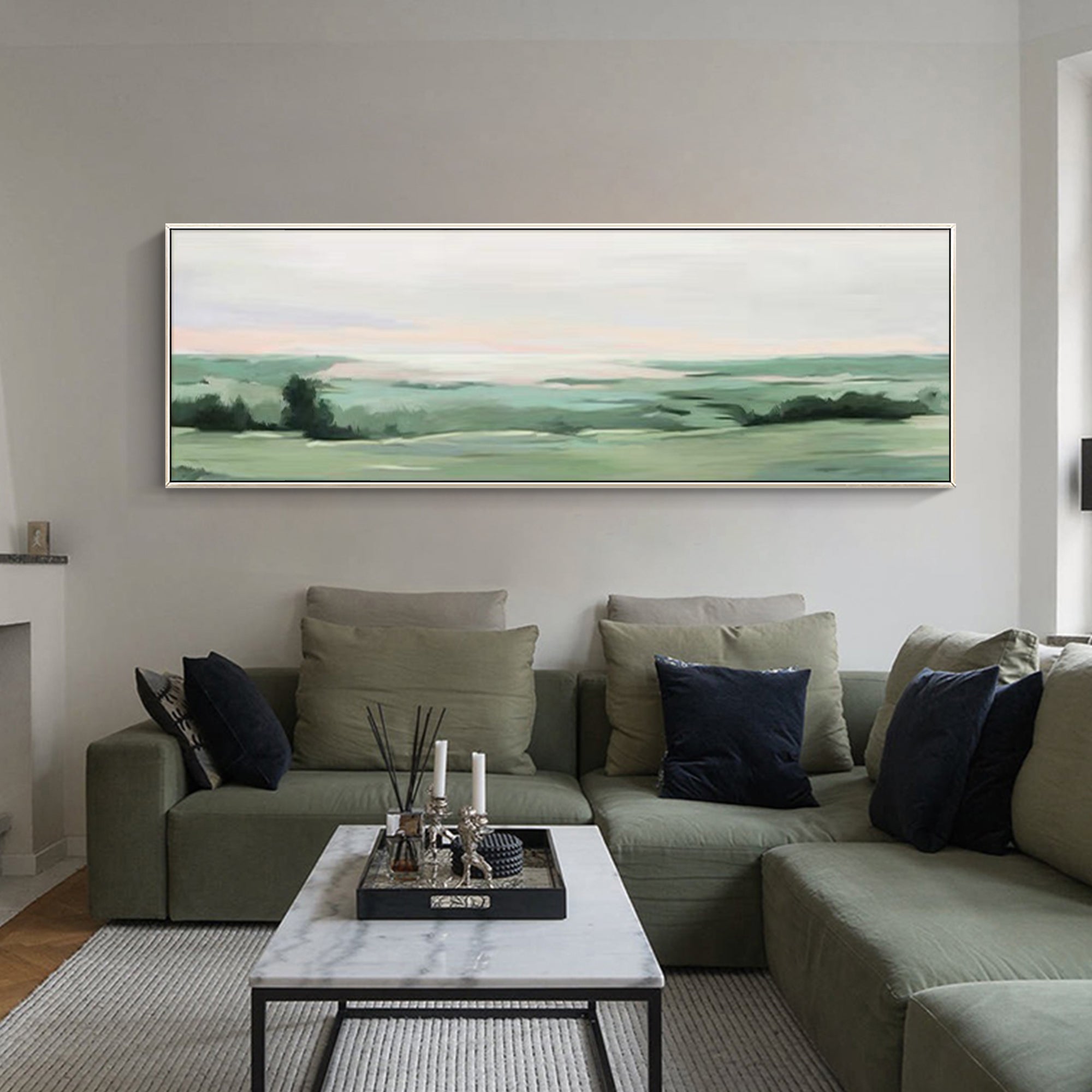 Large botanical canvas painting in neutral tones