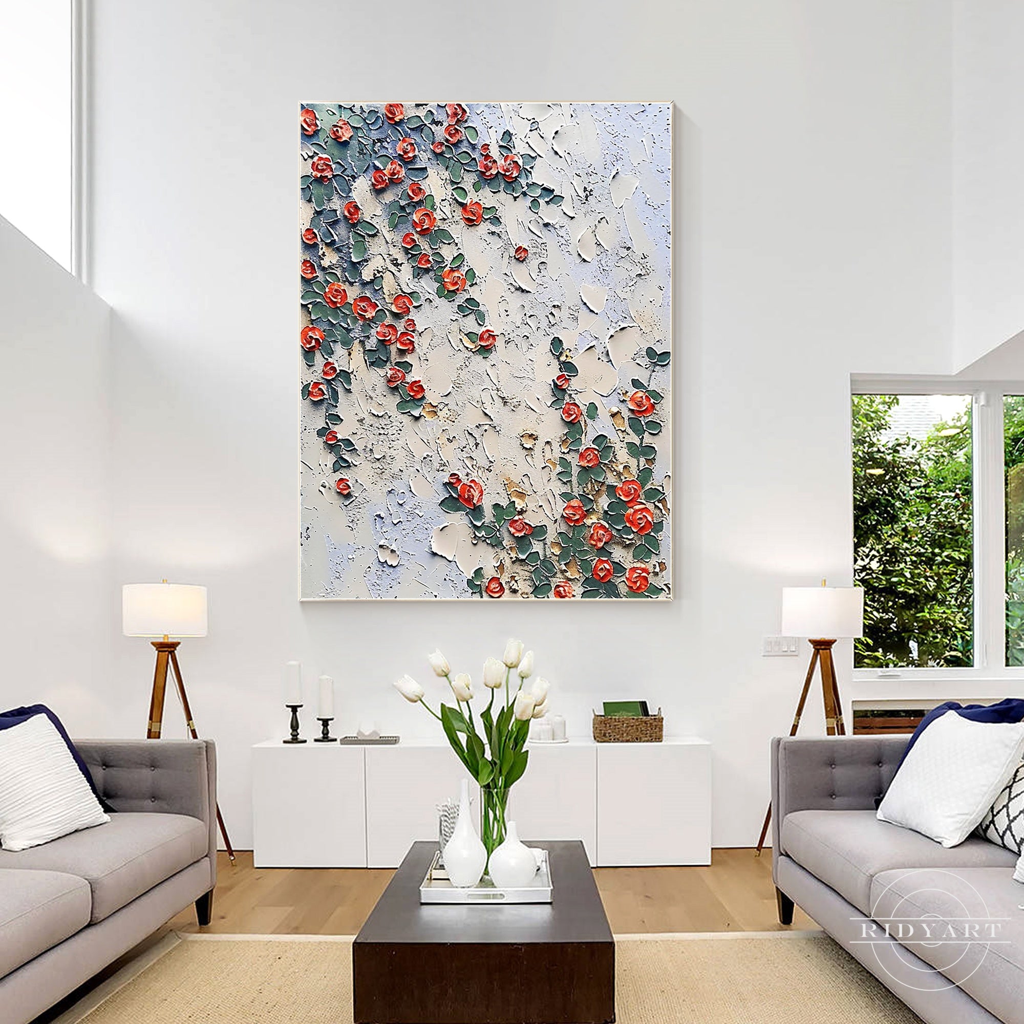 Original 3D wildflowers painting on canvas, floral wall art.