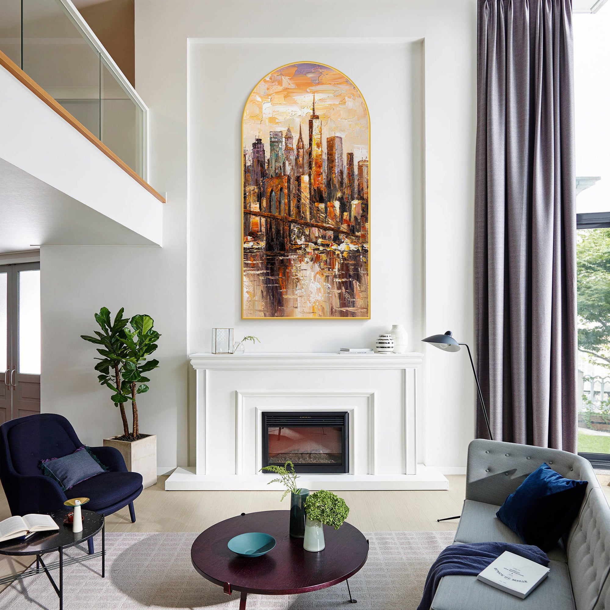 Hand-painted Brooklyn Bridge wall art with rich textures