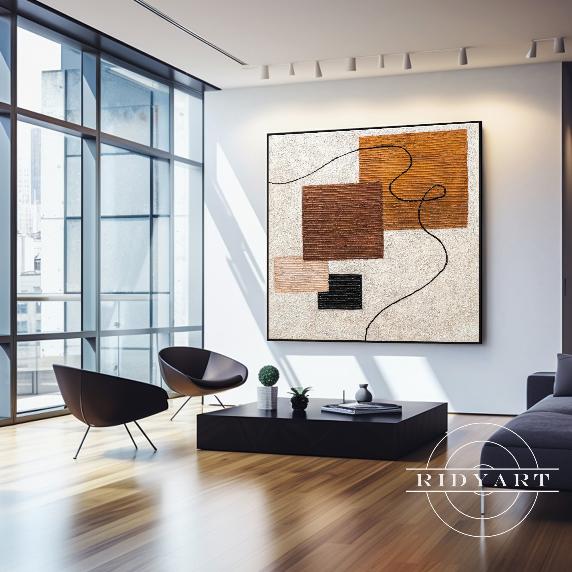 Brown textured Wabi Sabi canvas painting