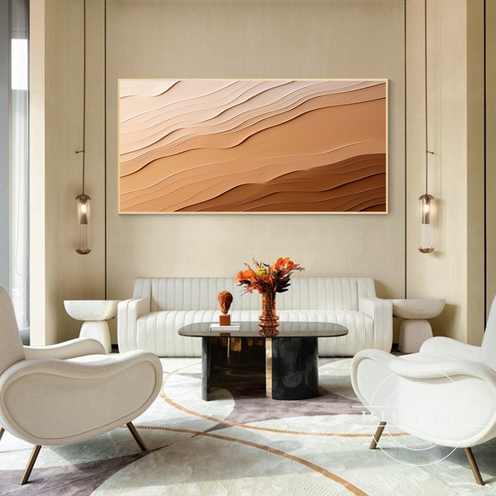 Minimalist earth tone ocean scene painting