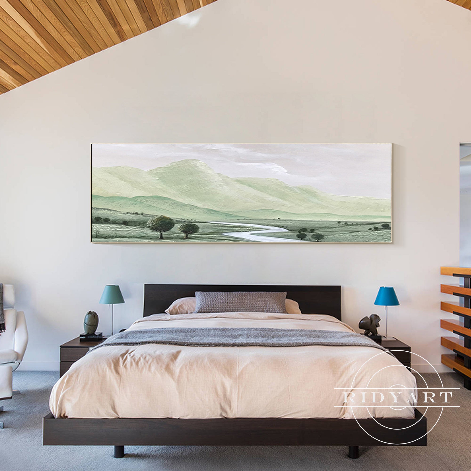 Horizontal abstract nature painting in earthy tones