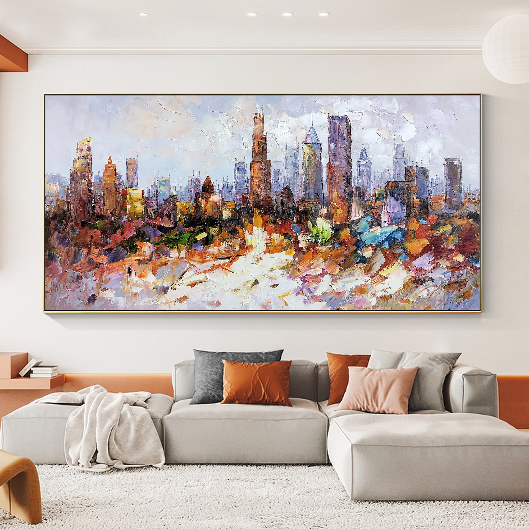 Chicago skyline abstract textured wall art for modern interiors.