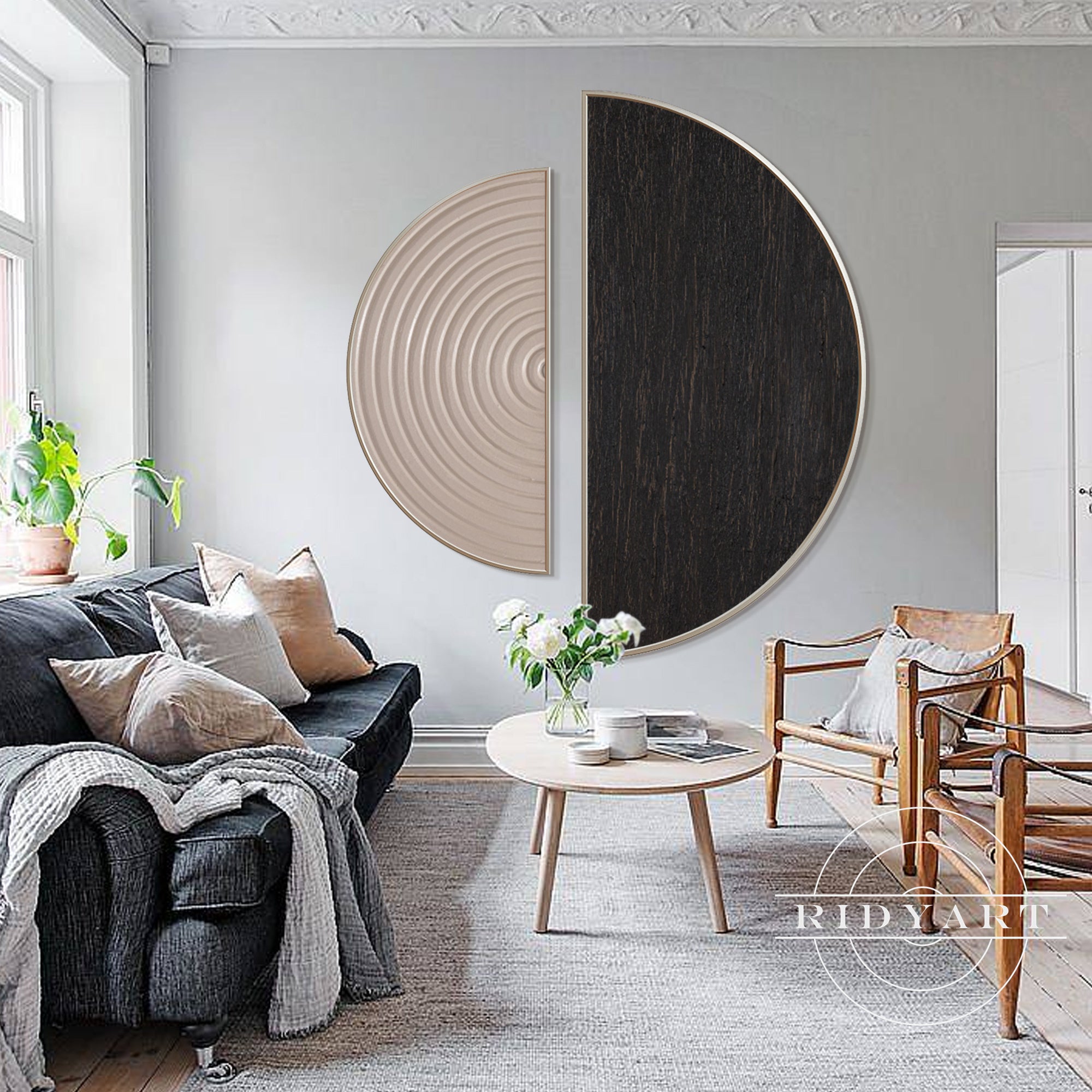 Modern beige black circular wall art
