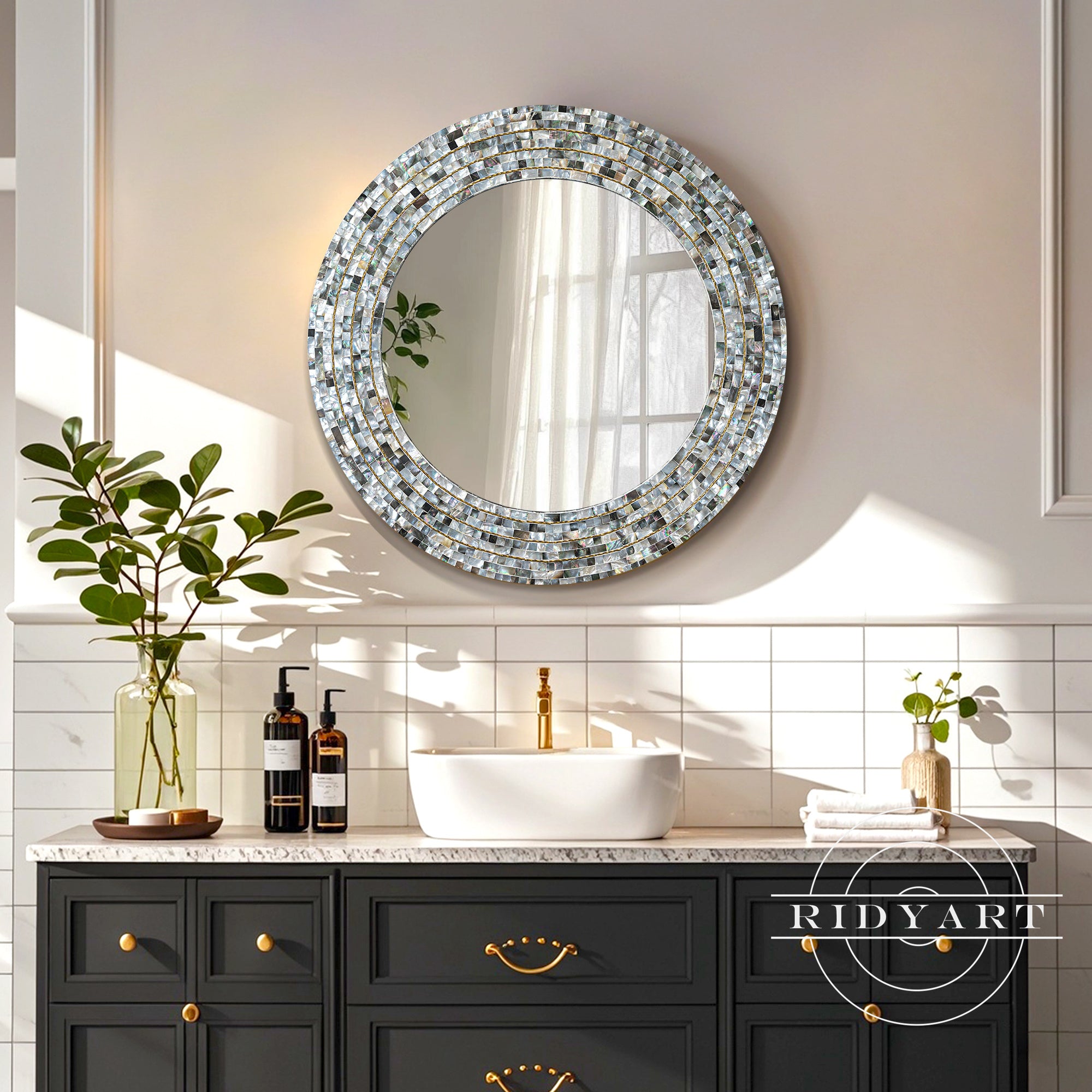 boho beach style seashell mirror for bathroom