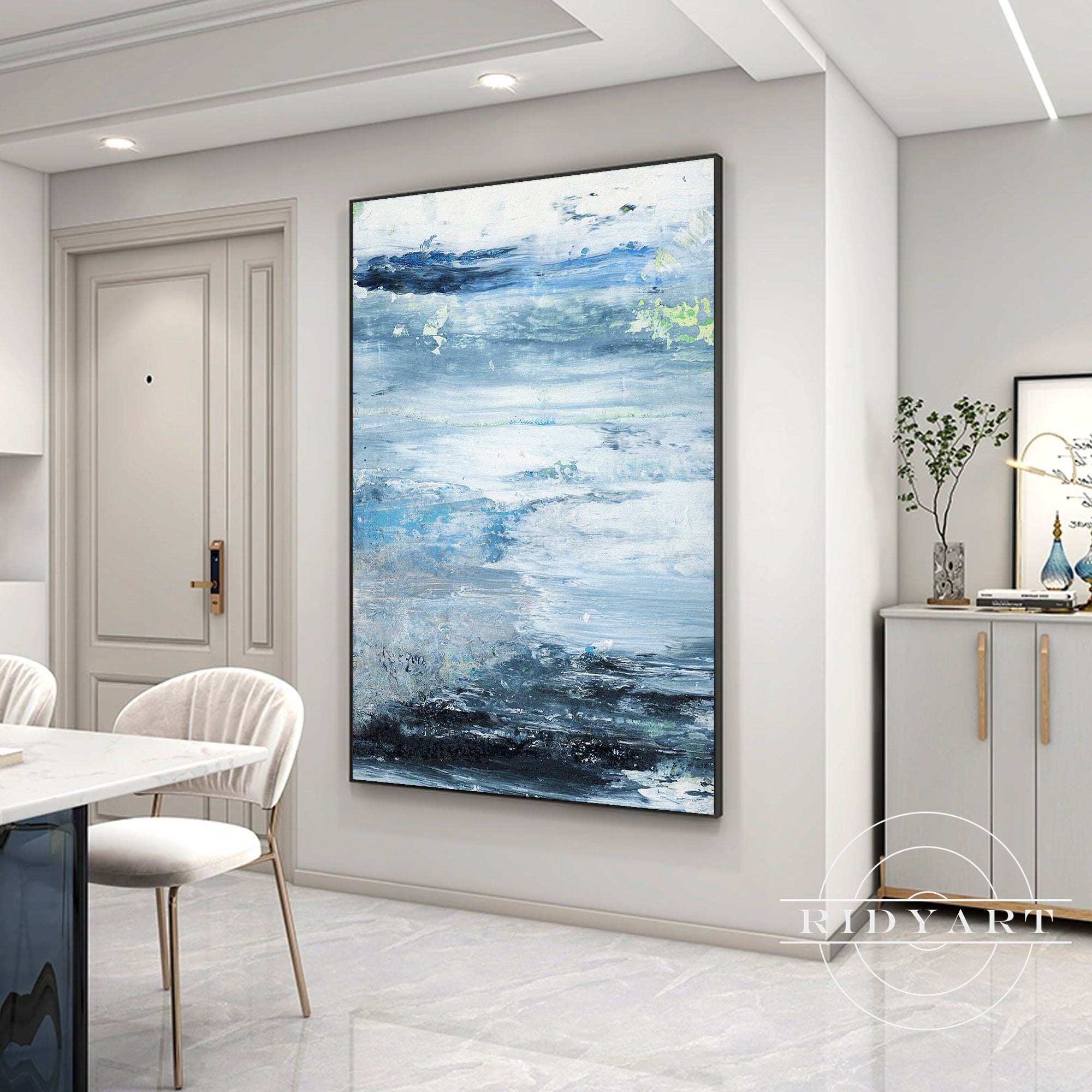 Hand-painted seascape artwork in modern coastal style