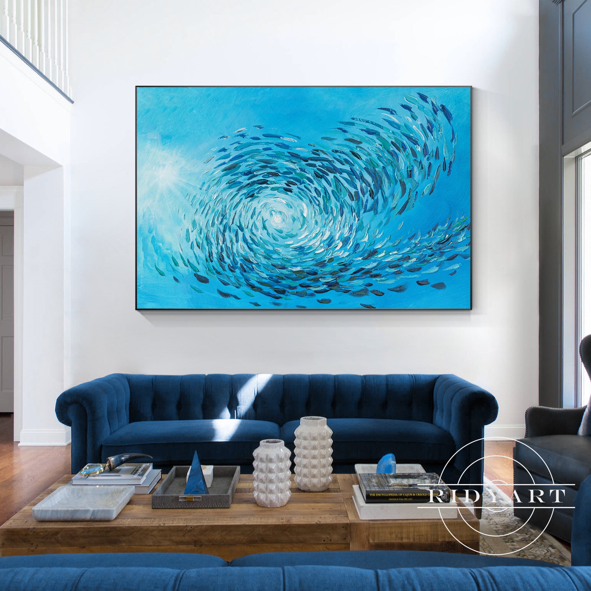Hand-painted coastal fish art painting