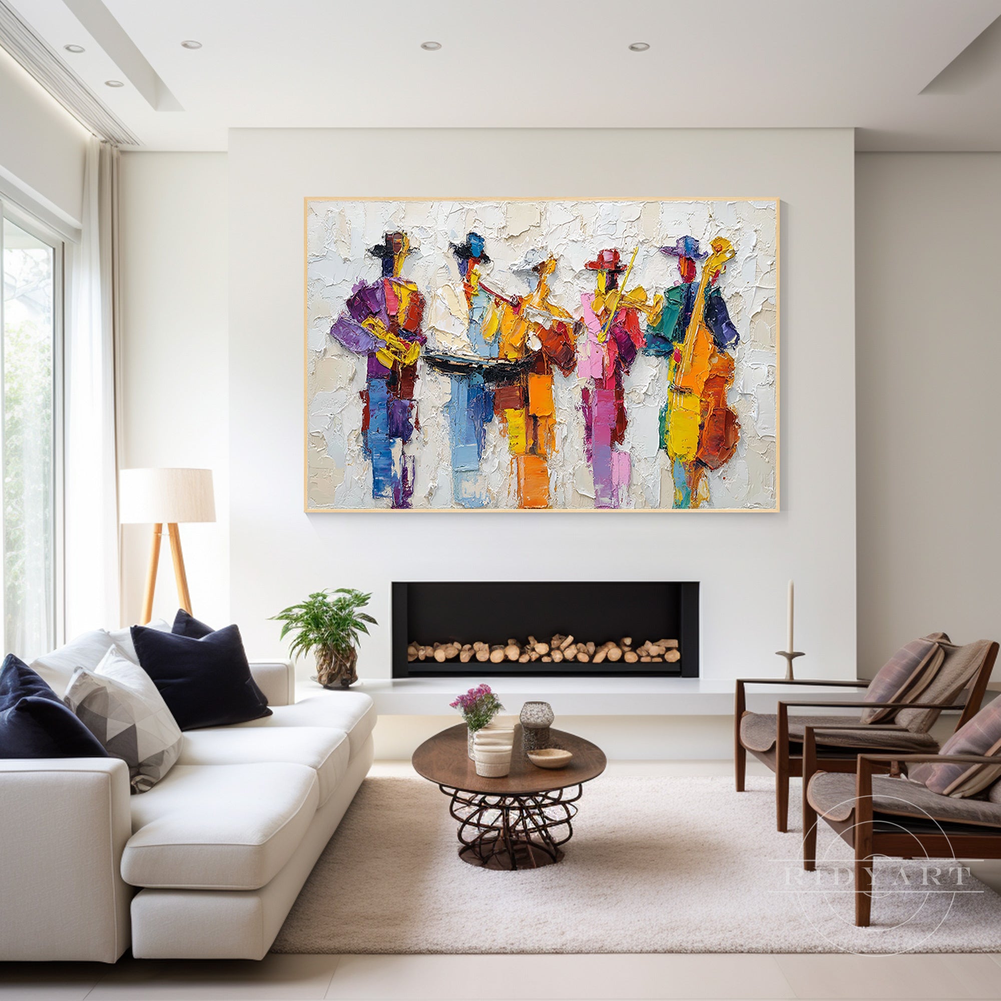 Textured colorful jazz painting for living room decor