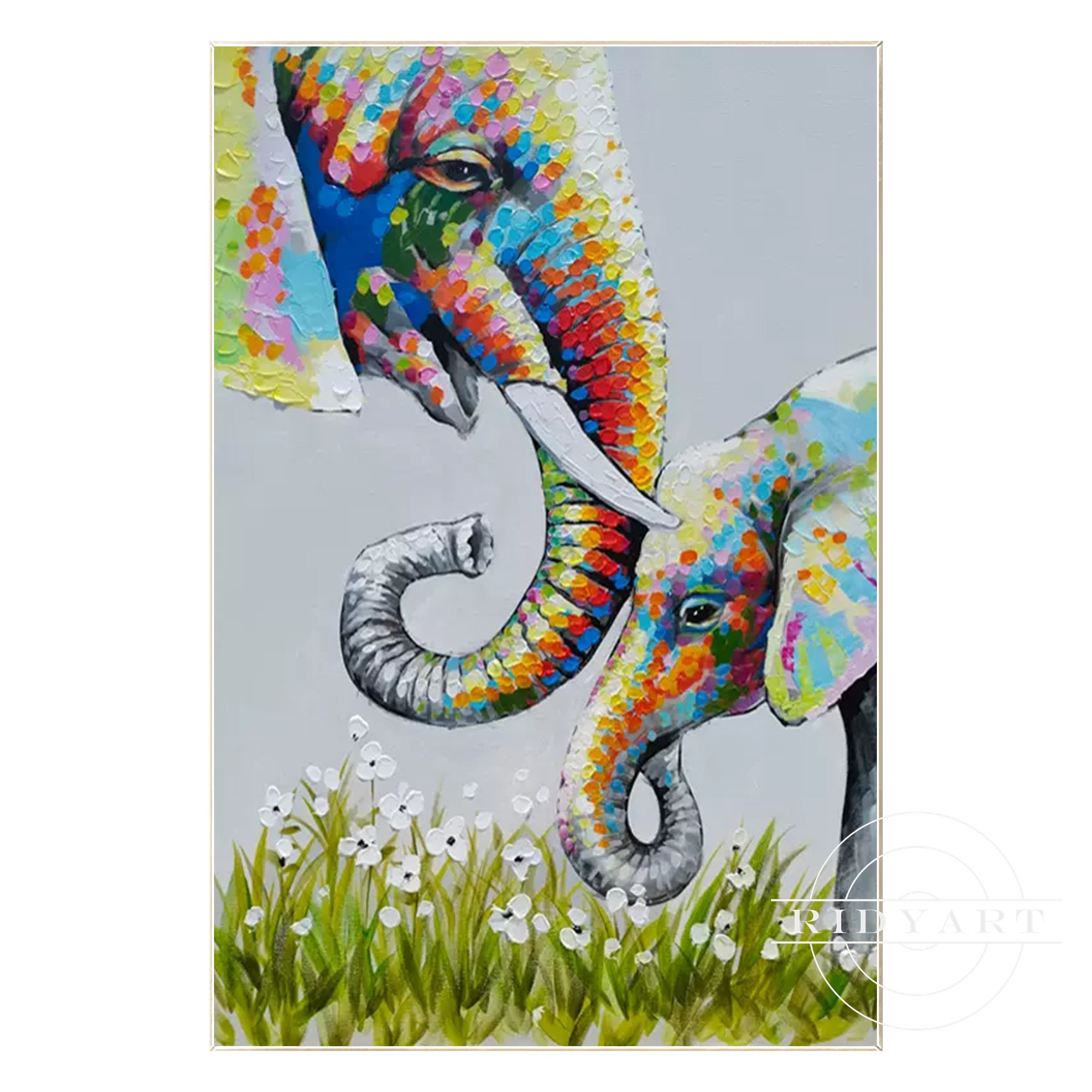 Colorful elephant family textured wall art