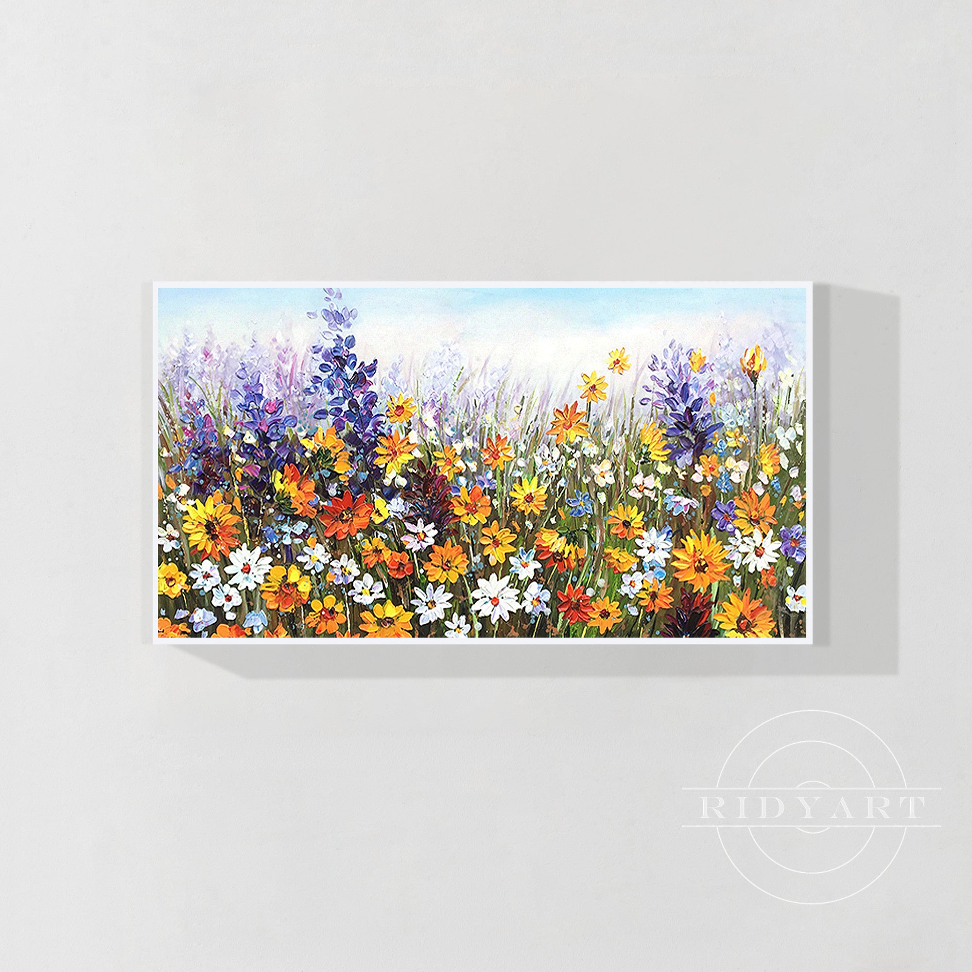 Abstract colorful flower painting with textured acrylic design