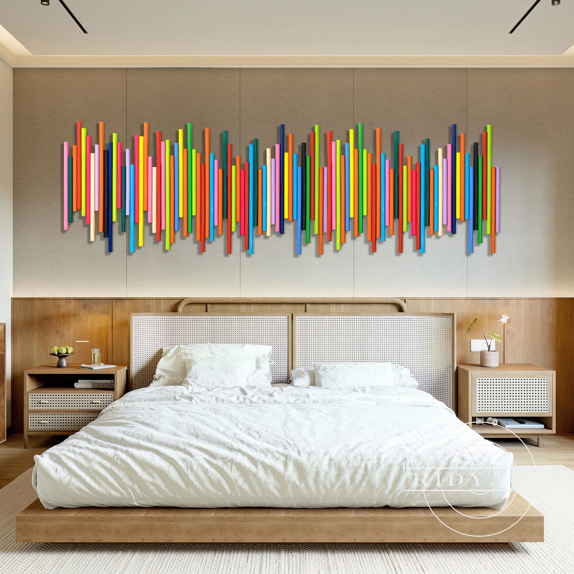 Modern abstract sound wave wooden wall art handmade