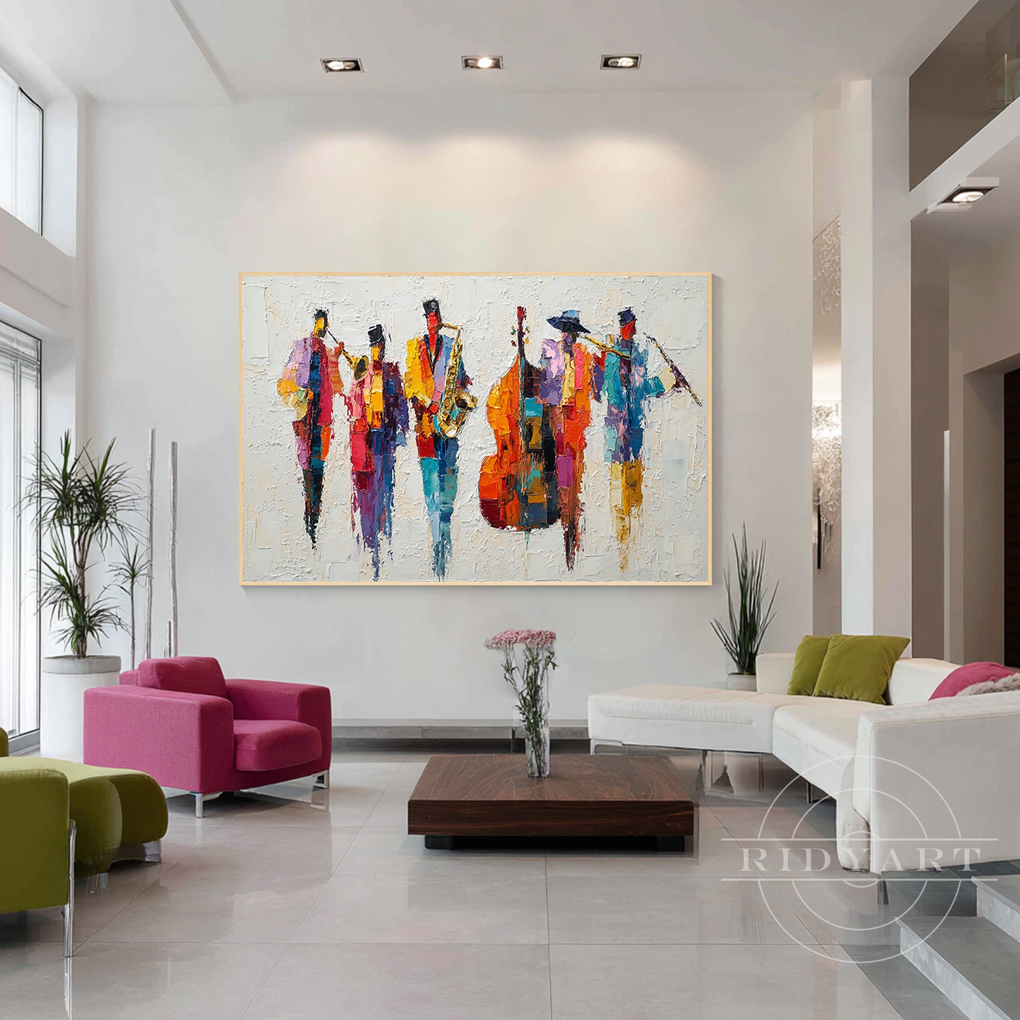 Colorful abstract jazz cello painting music canvas wall art