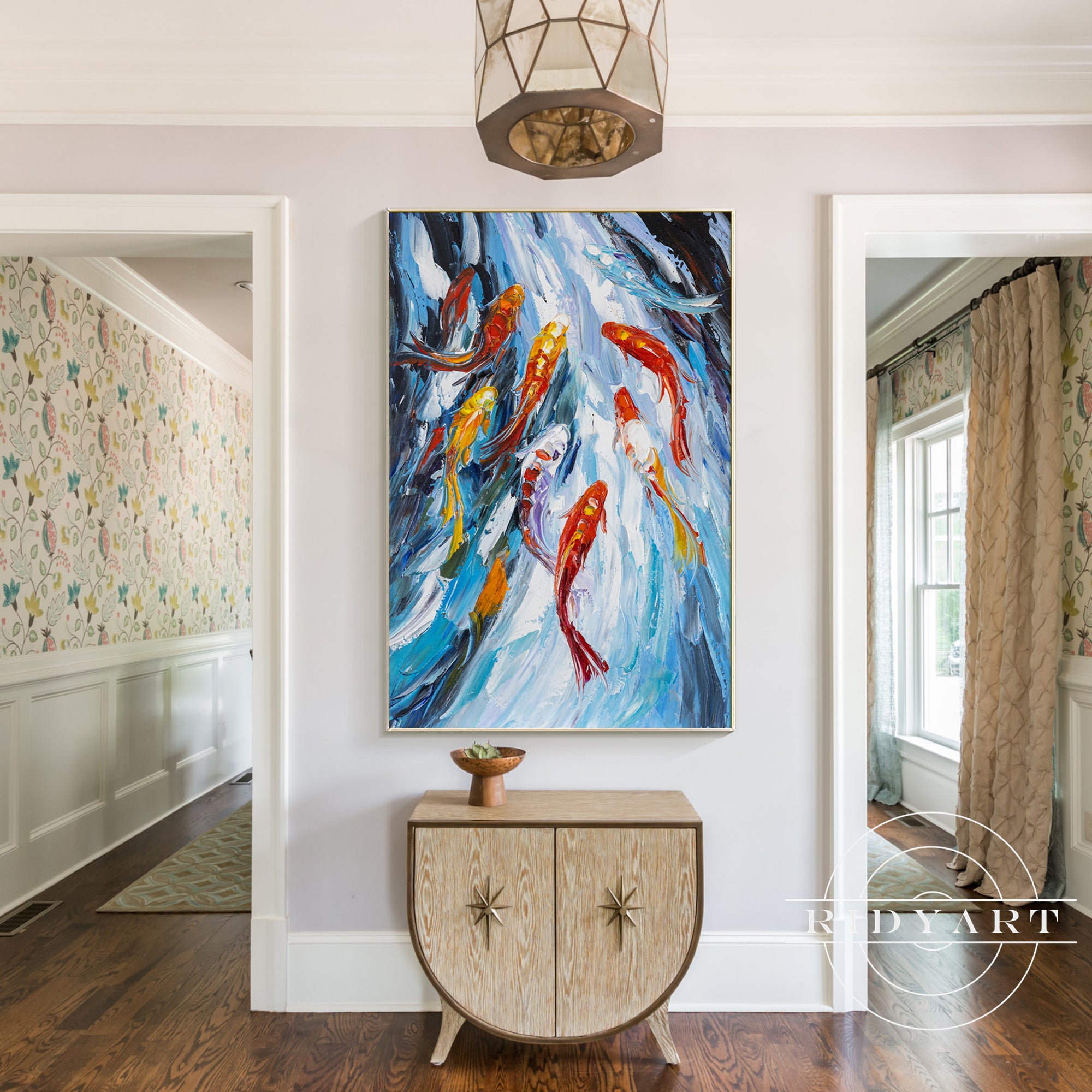 Colorful koi fish abstract canvas art for living room