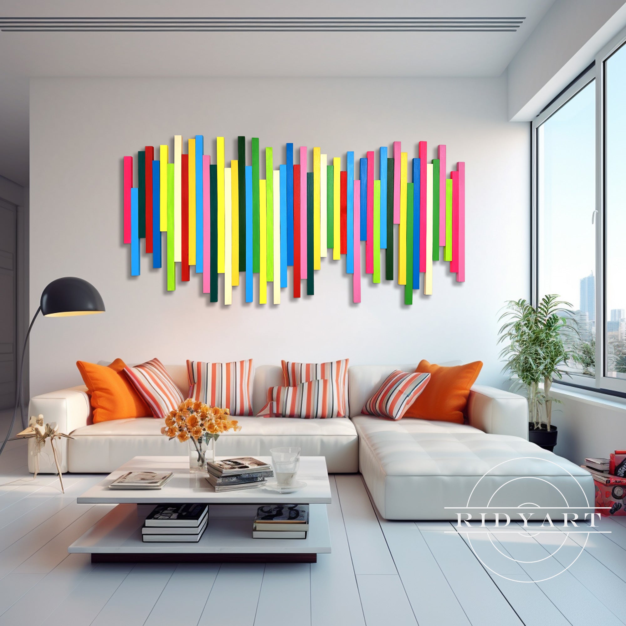 Abstract geometric wood painting for modern bedroom decor