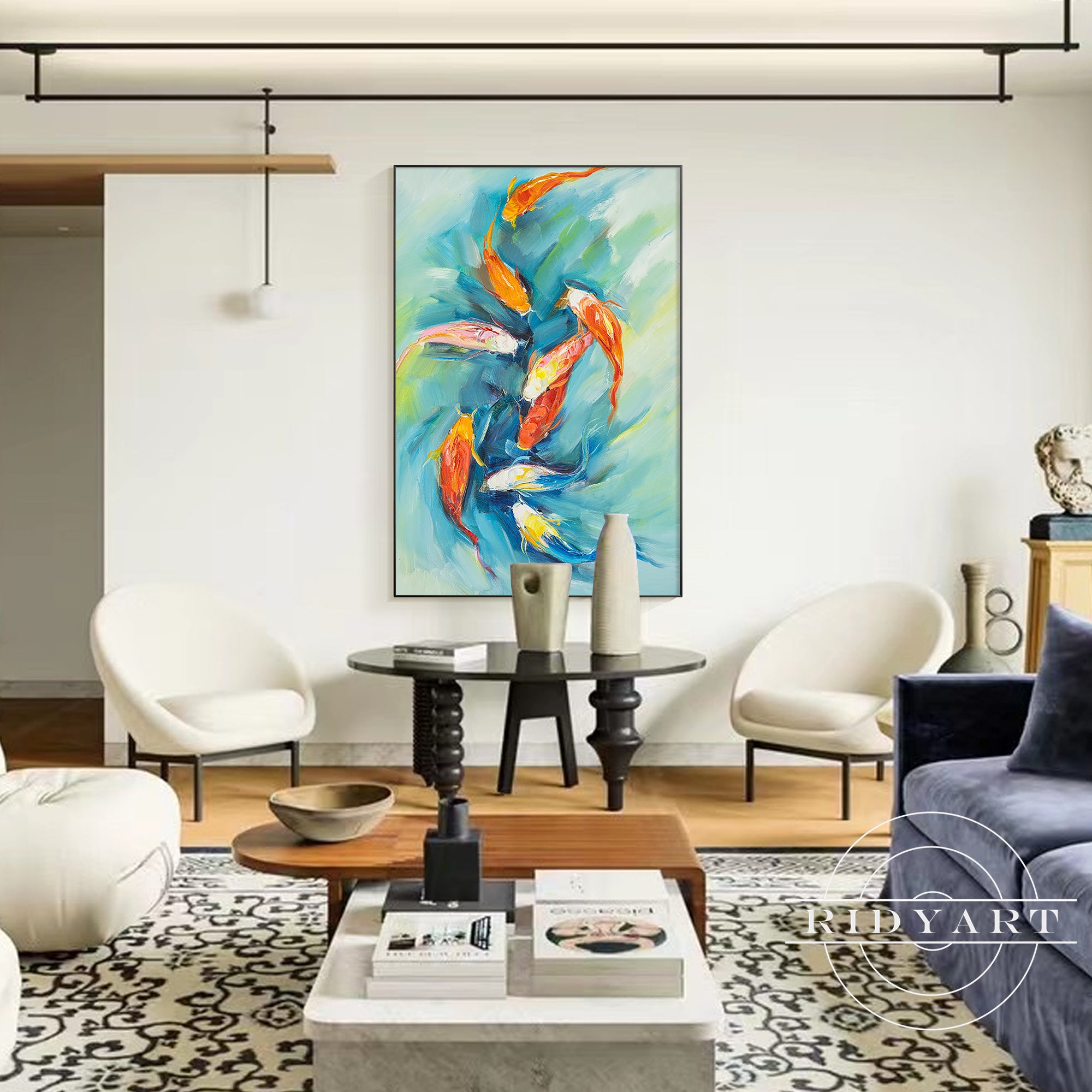 Hand-painted koi fish canvas symbolizing prosperity