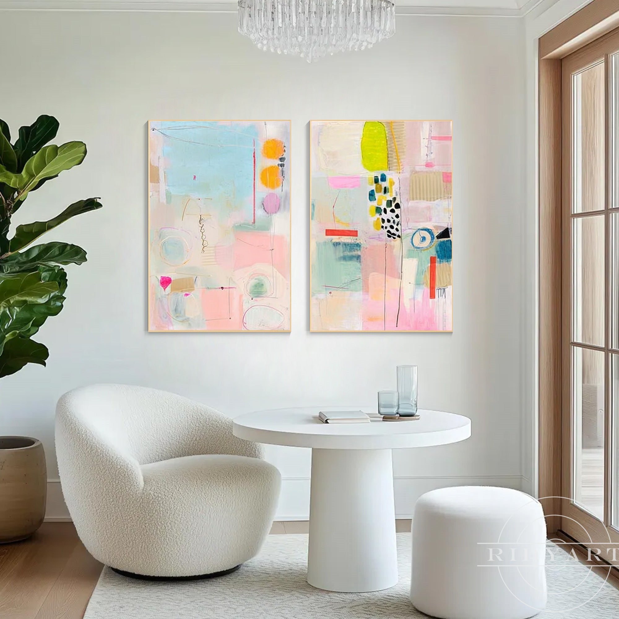 Soft color abstract painting set perfect for gallery walls and minimalist spaces.