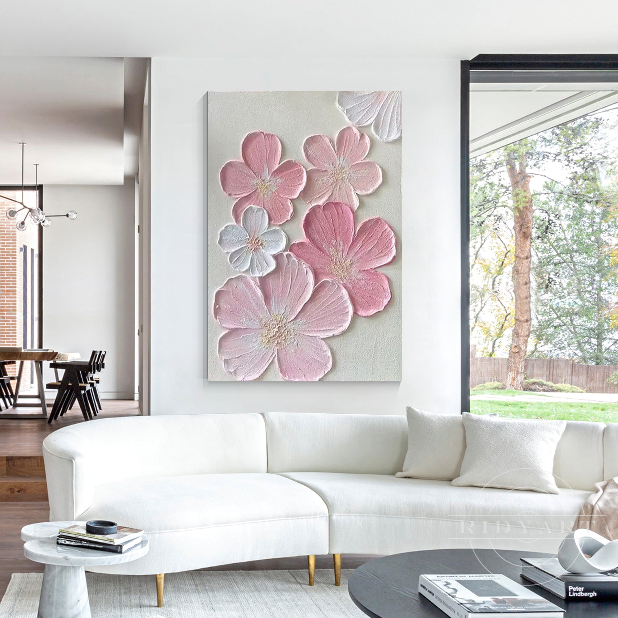 Handmade textured flower painting close up detail