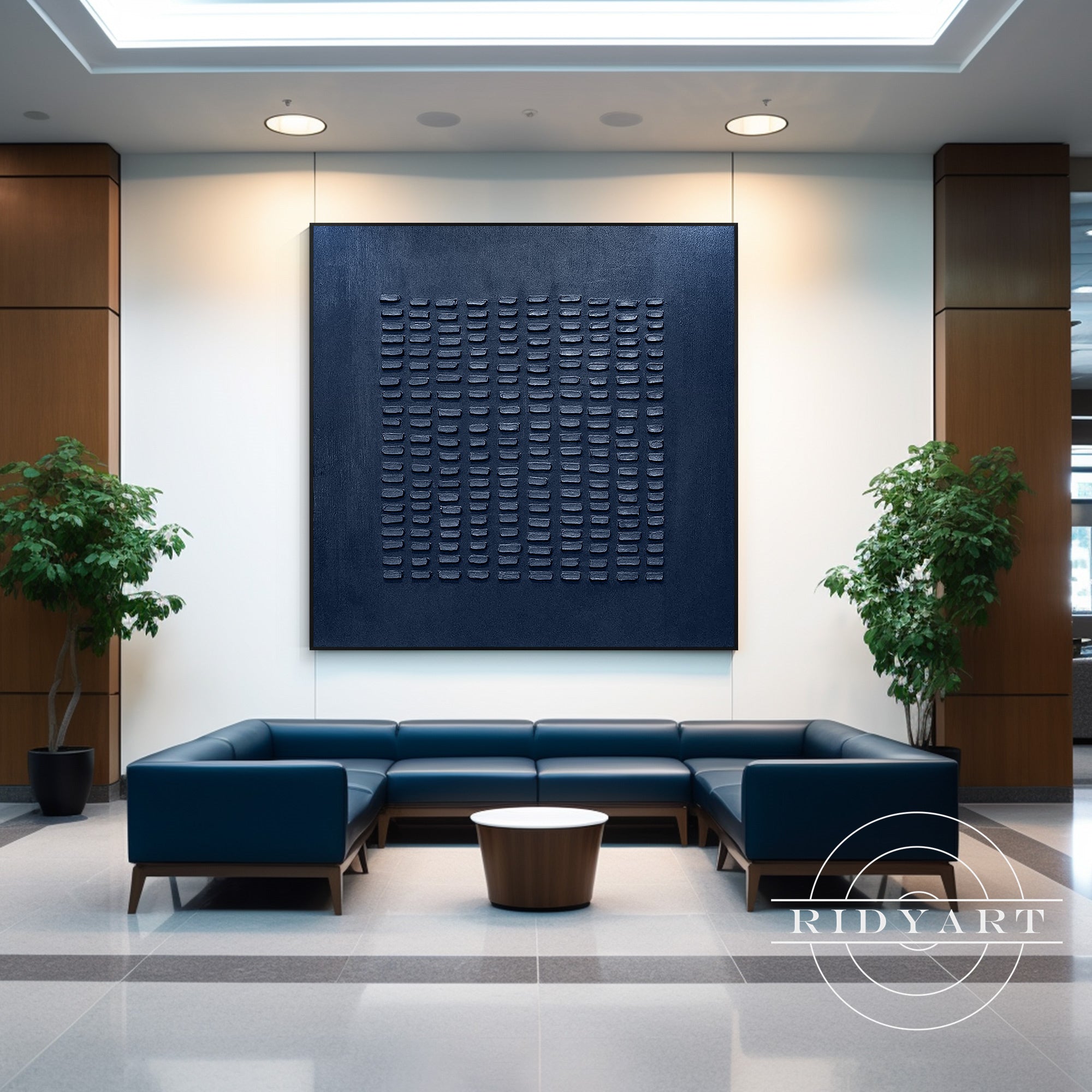 Minimalist geometric navy wall decor for living room
