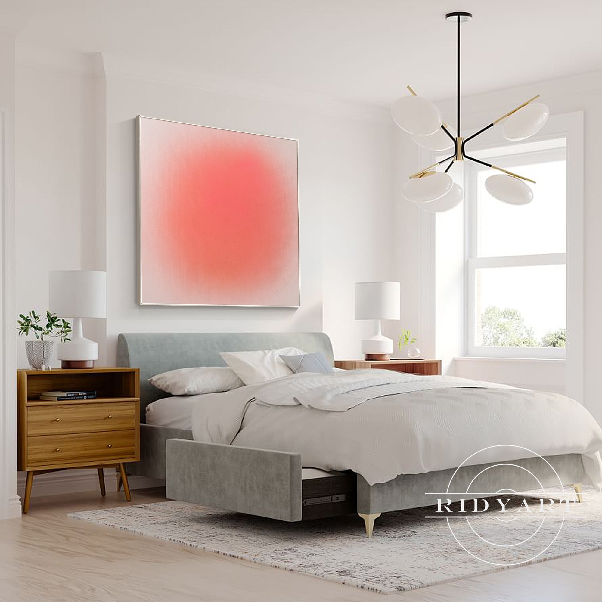 Joyful gradient wall decor in peachy pink with a glowing effect