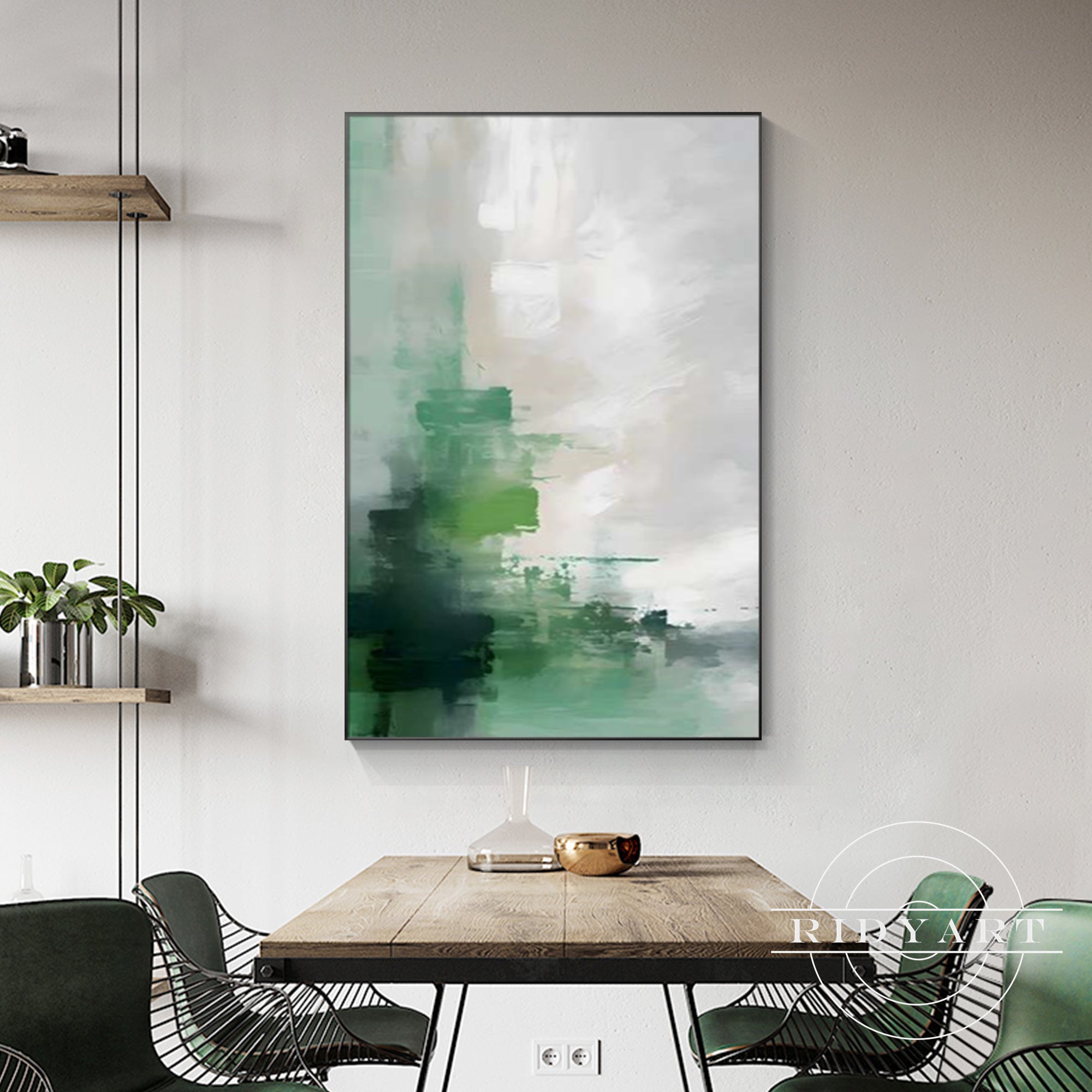 Textured green and gray modern canvas decor