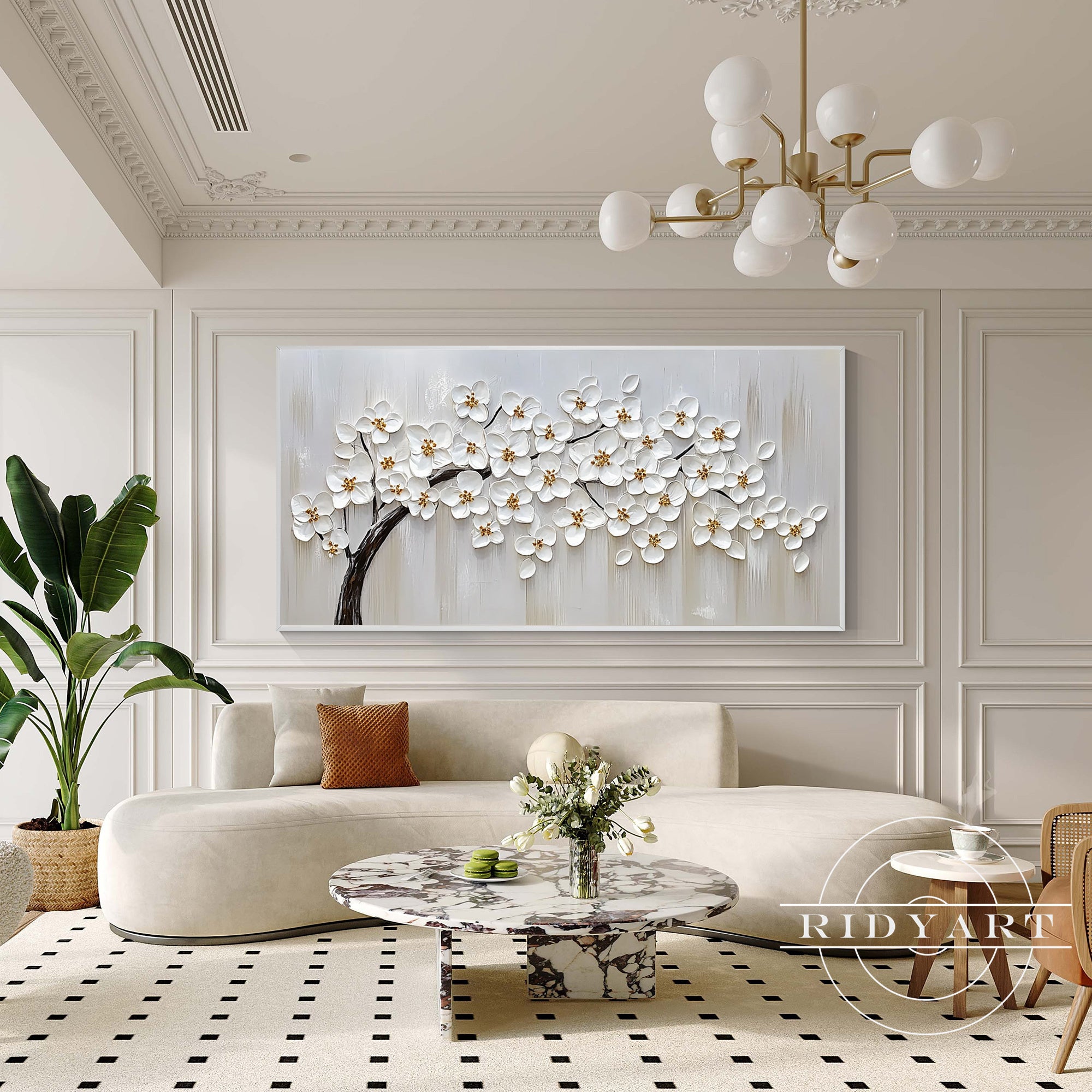 Horizontal textured flower painting on canvas