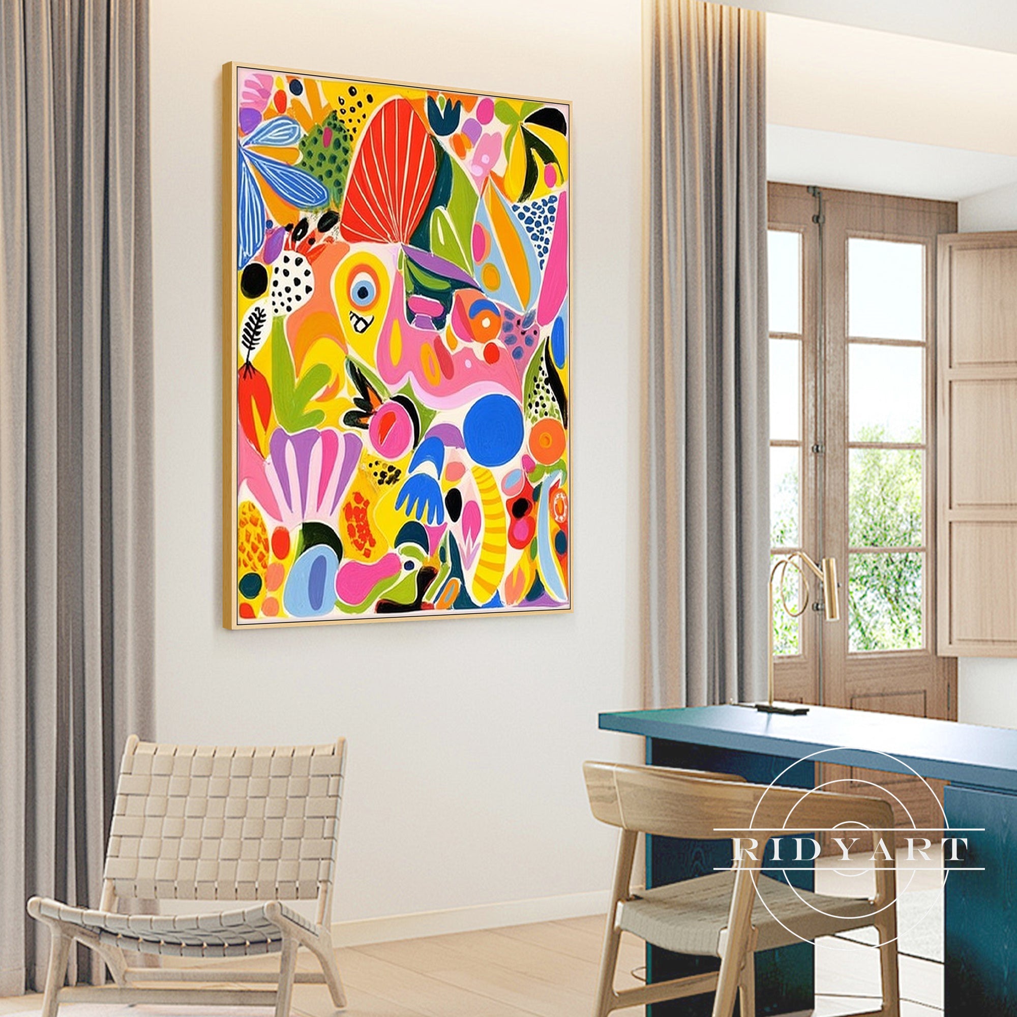 Modern graffiti wall art with bright yellow and bold artistic strokes