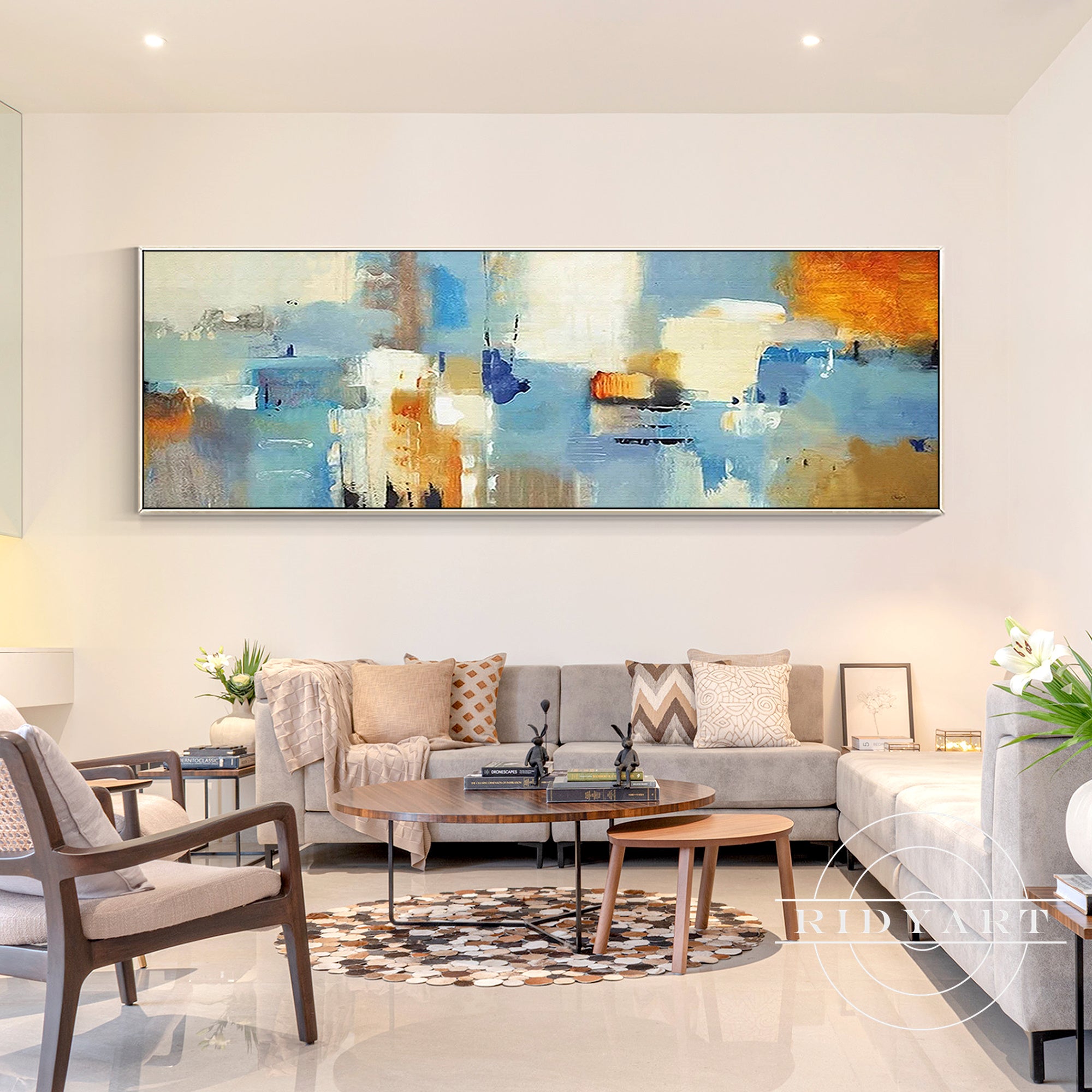 Modern living room wall art with geometric design