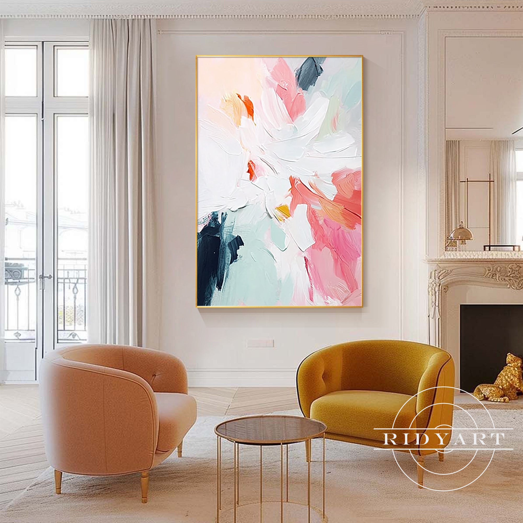 Textured pastel abstract flower art for modern interiors