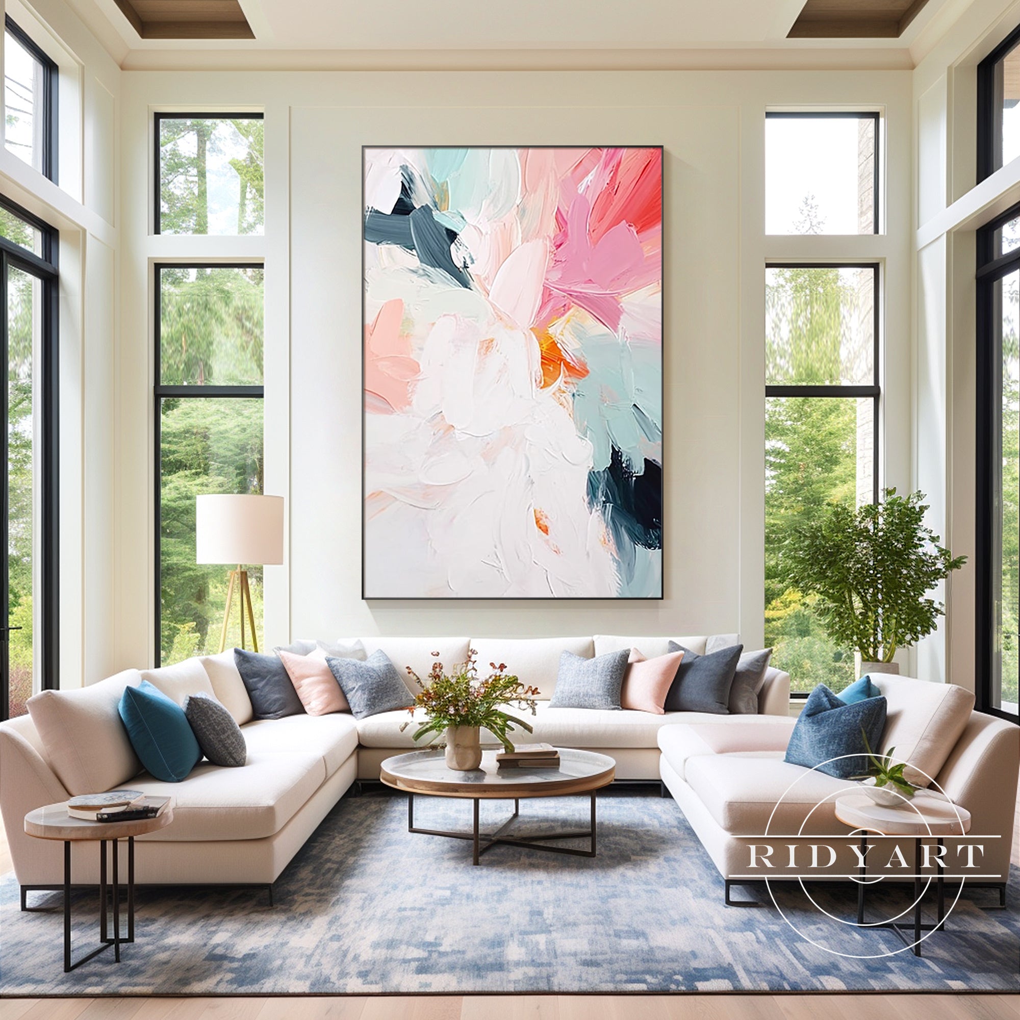 Abstract flower art in soft pastel tones