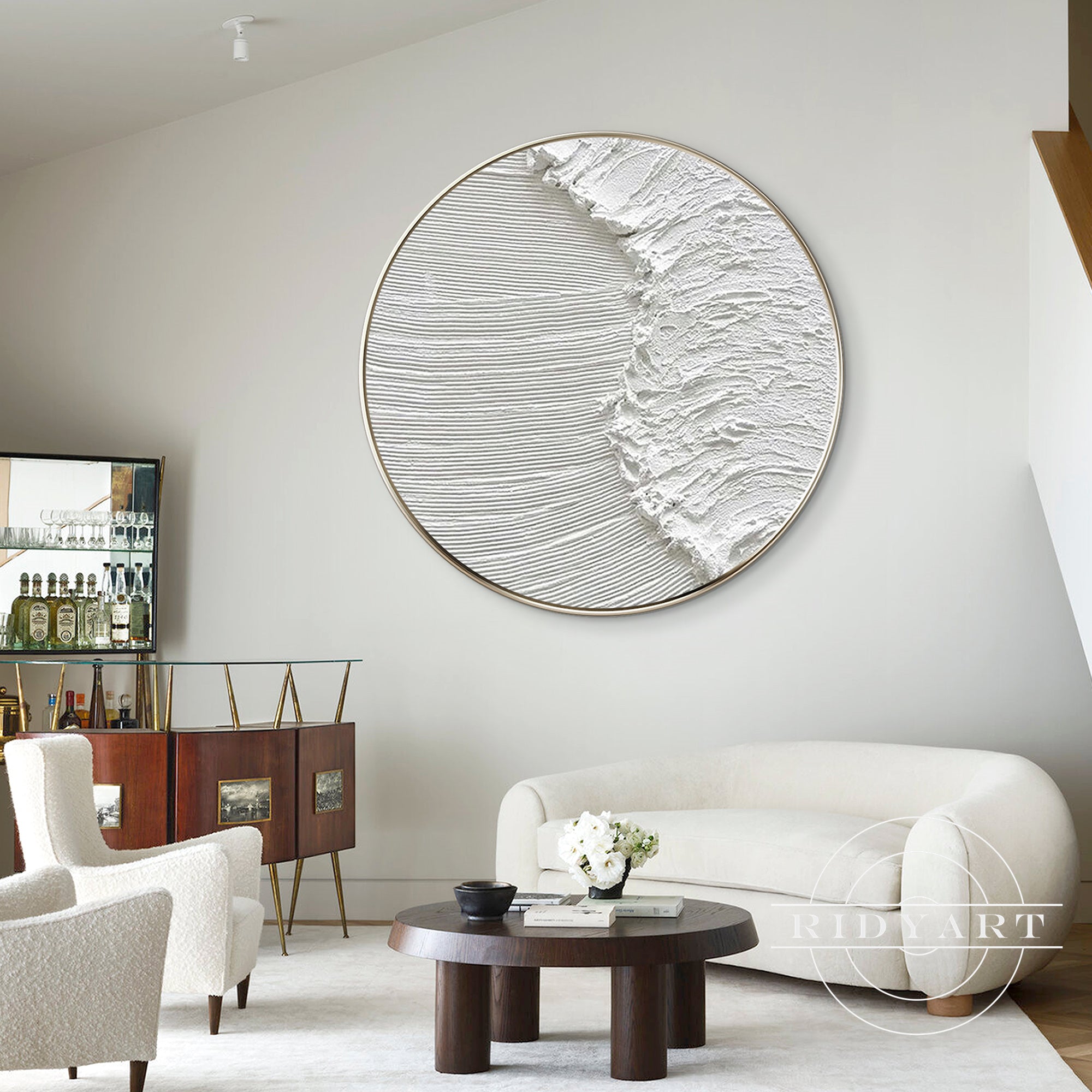 modern nordic round wall art ocean wave design