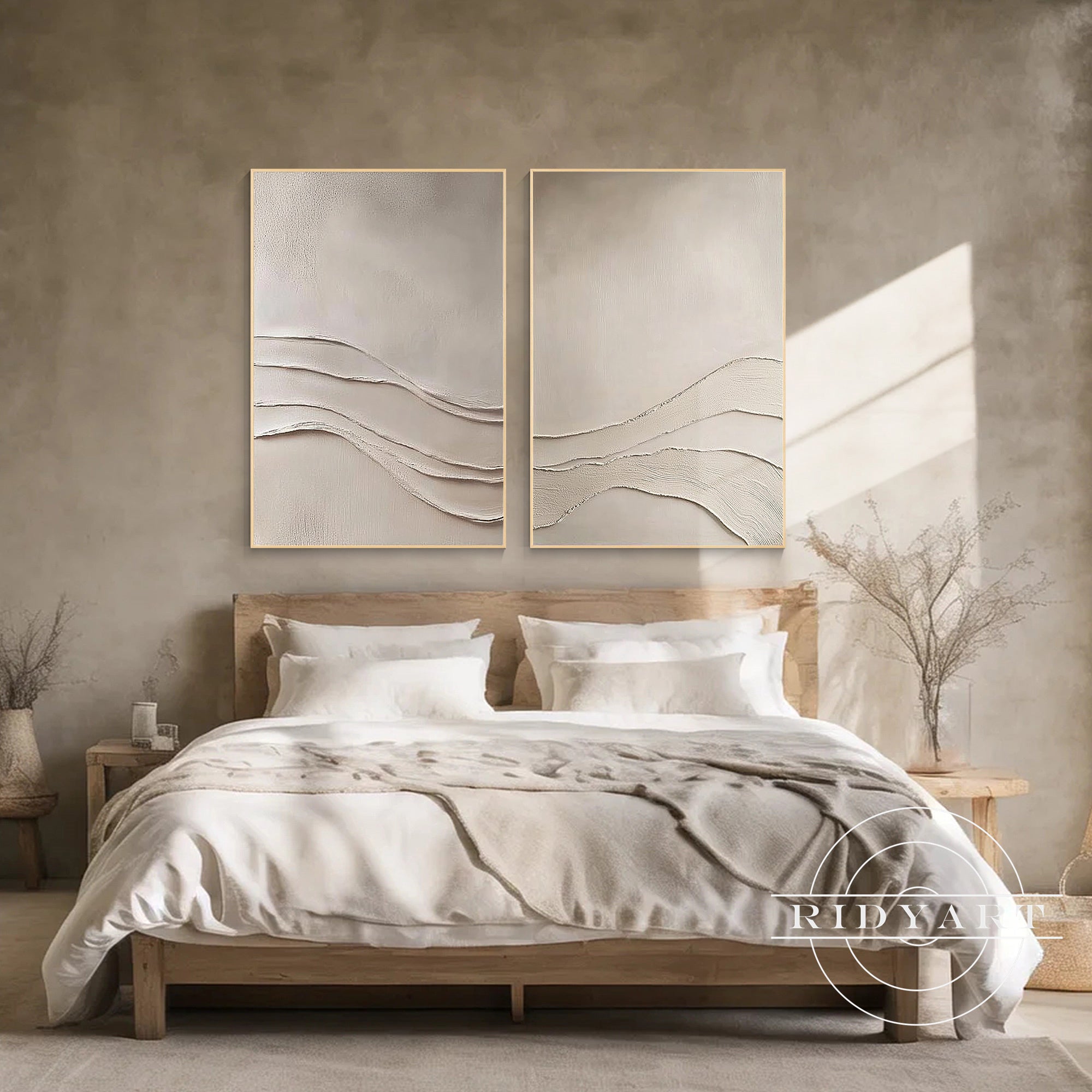Cream beige 3D textured canvas painting