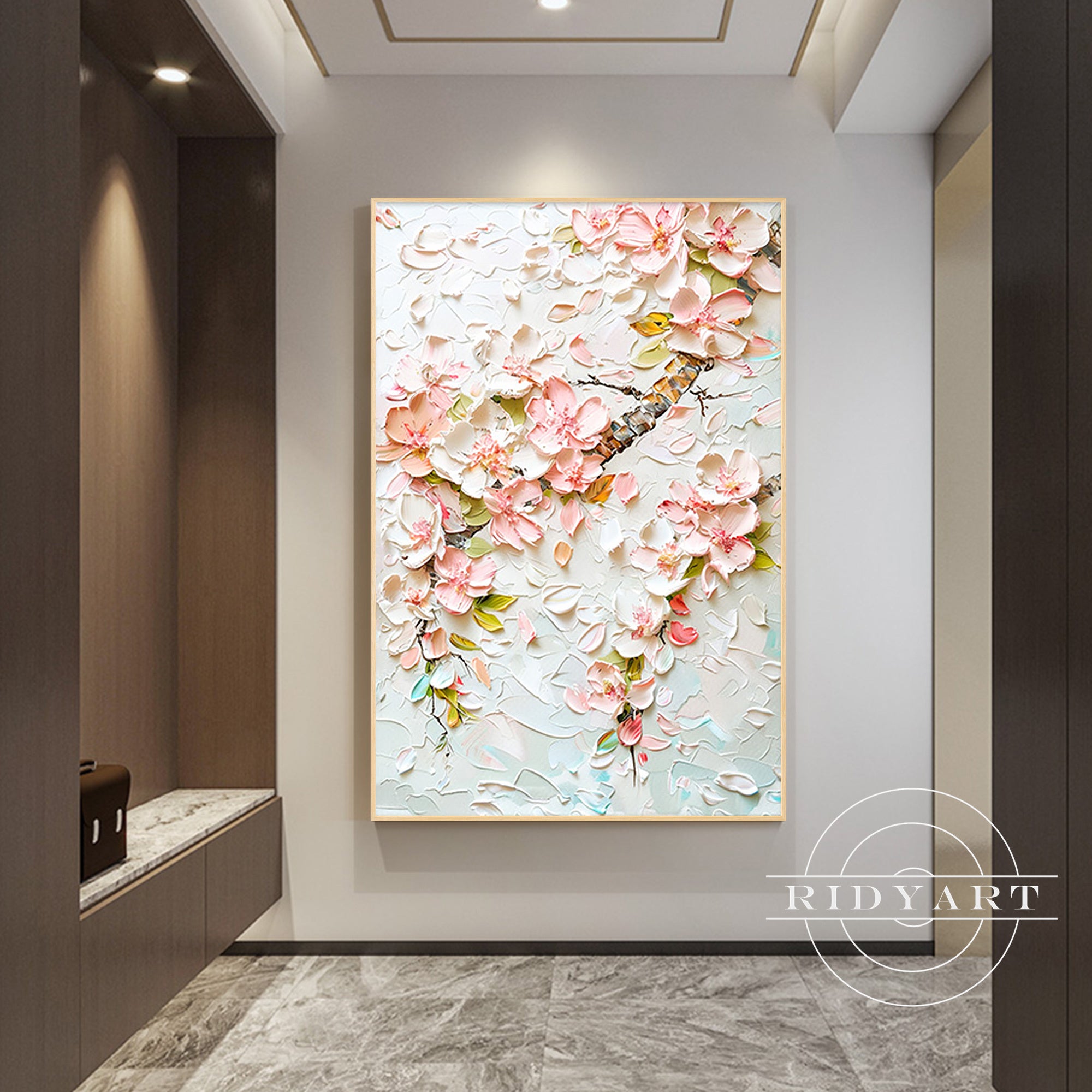 Custom size pink flower canvas art for living room