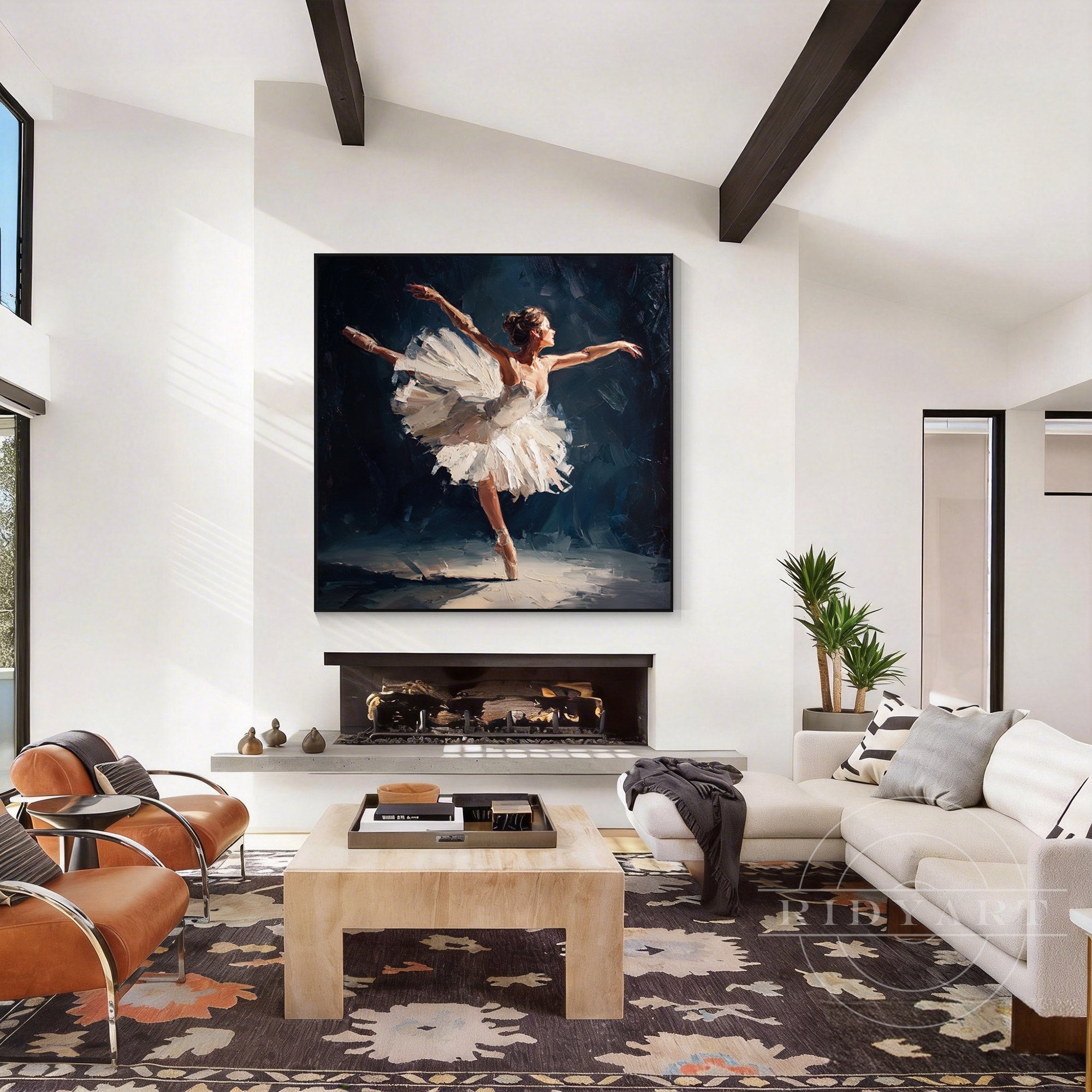 Navy blue ballerina wall art textured dancer canvas painting