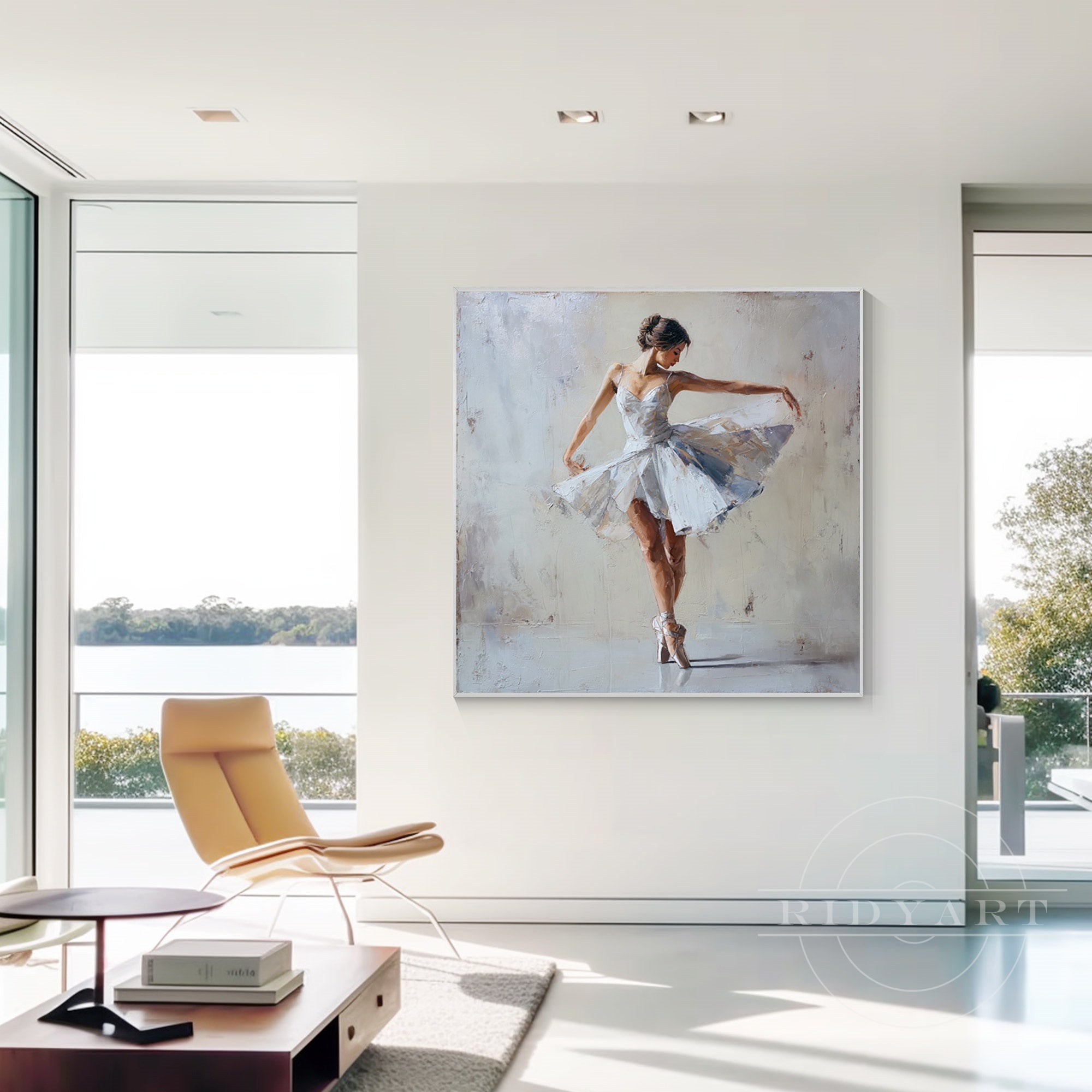 Gray white textured ballerina wall art elegant dancing girl canvas