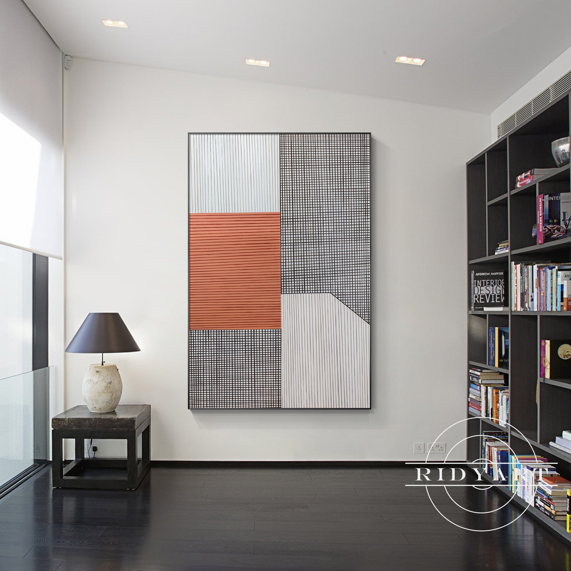 Modern boho wall art with terracotta, gray, and earthy tones.