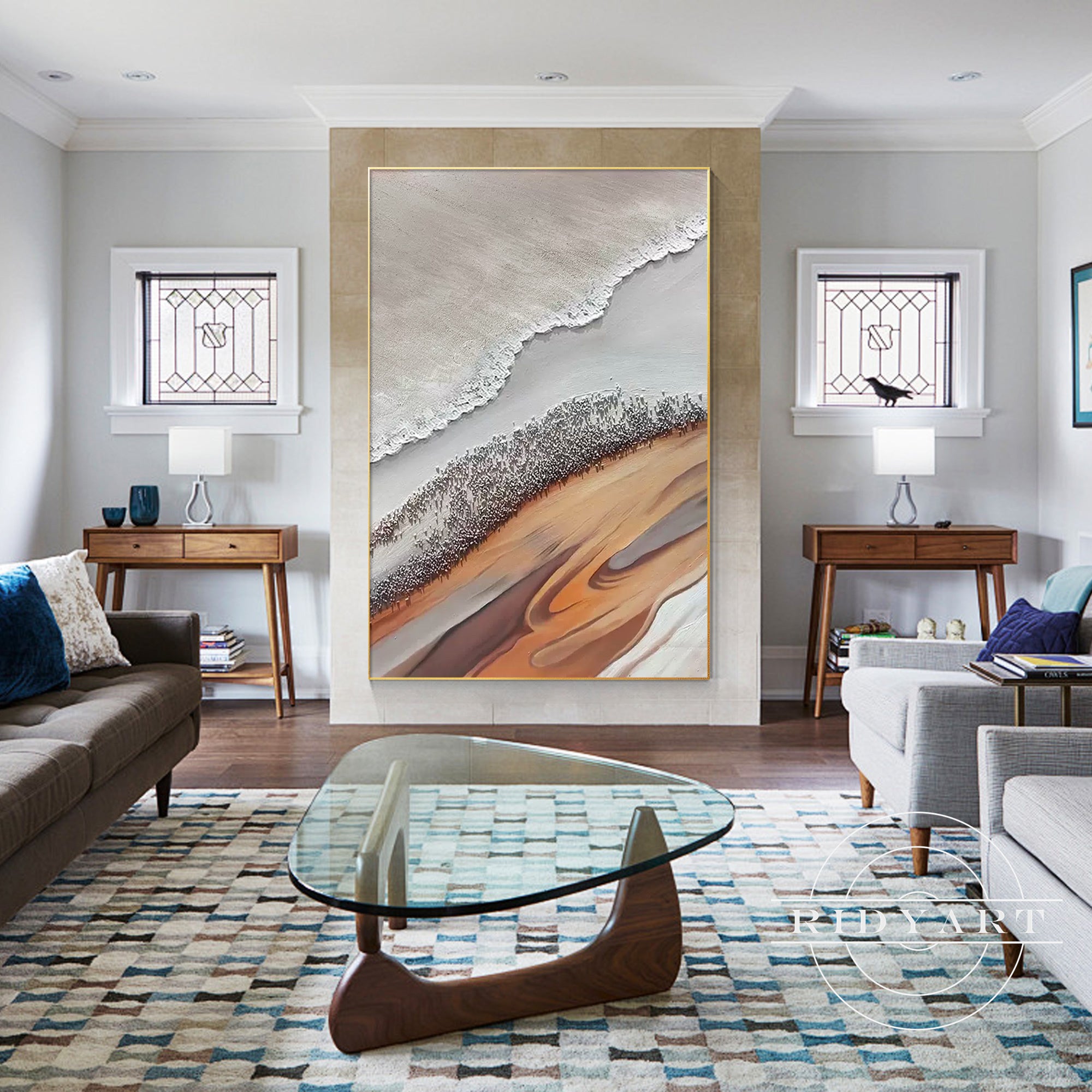 Boho-style brown ocean wall art for cozy living spaces.