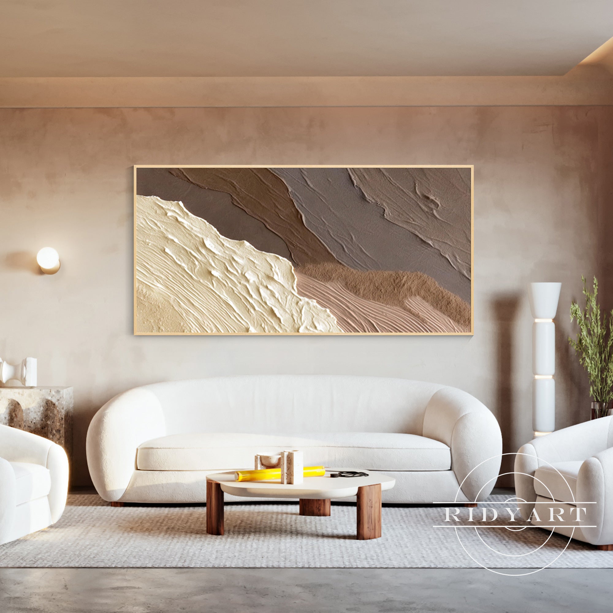 Modern beach-style abstract painting in brown and beige
