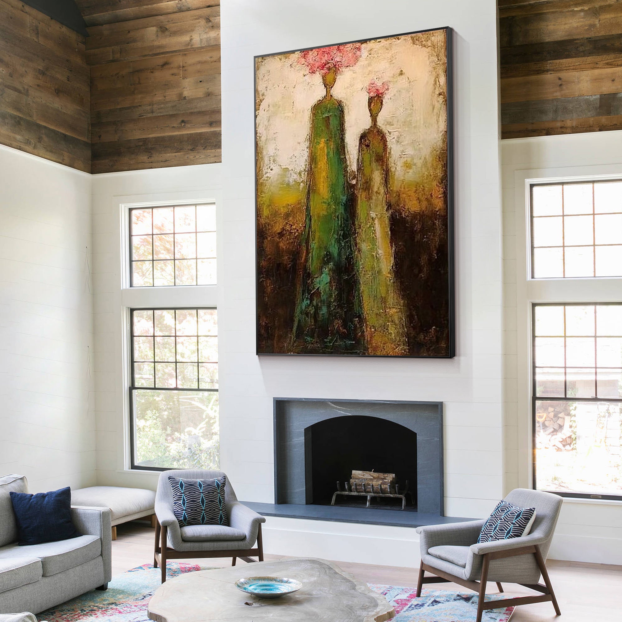 Elegant vintage woman portrait with floral elements