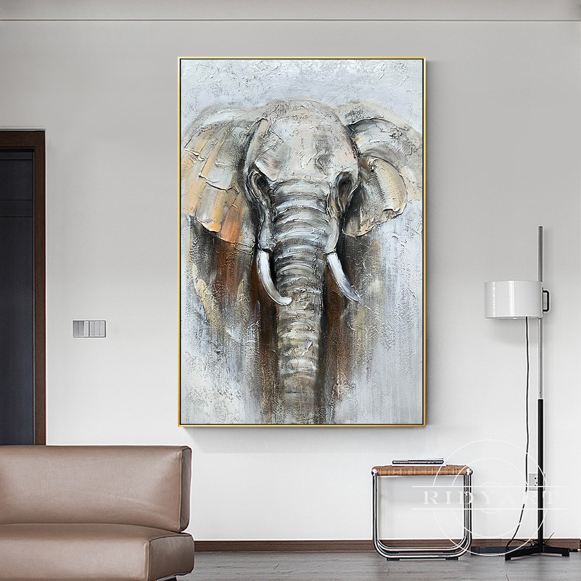 Hand-painted elephant textured canvas
