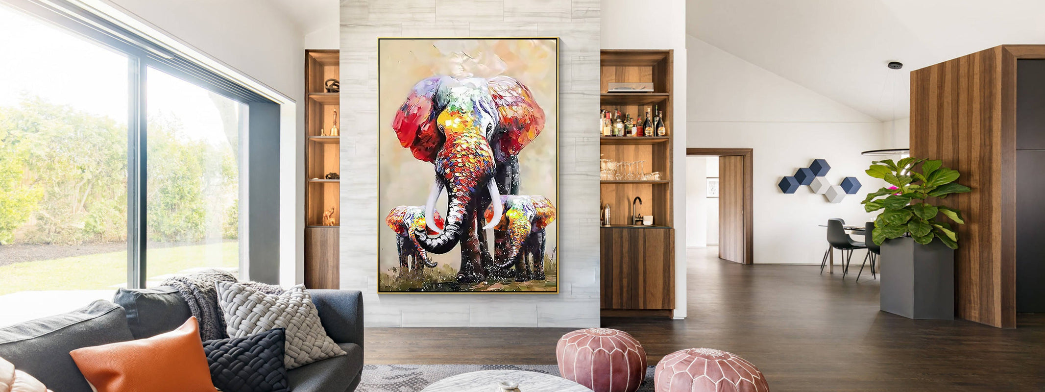 large elephant colorful wall art